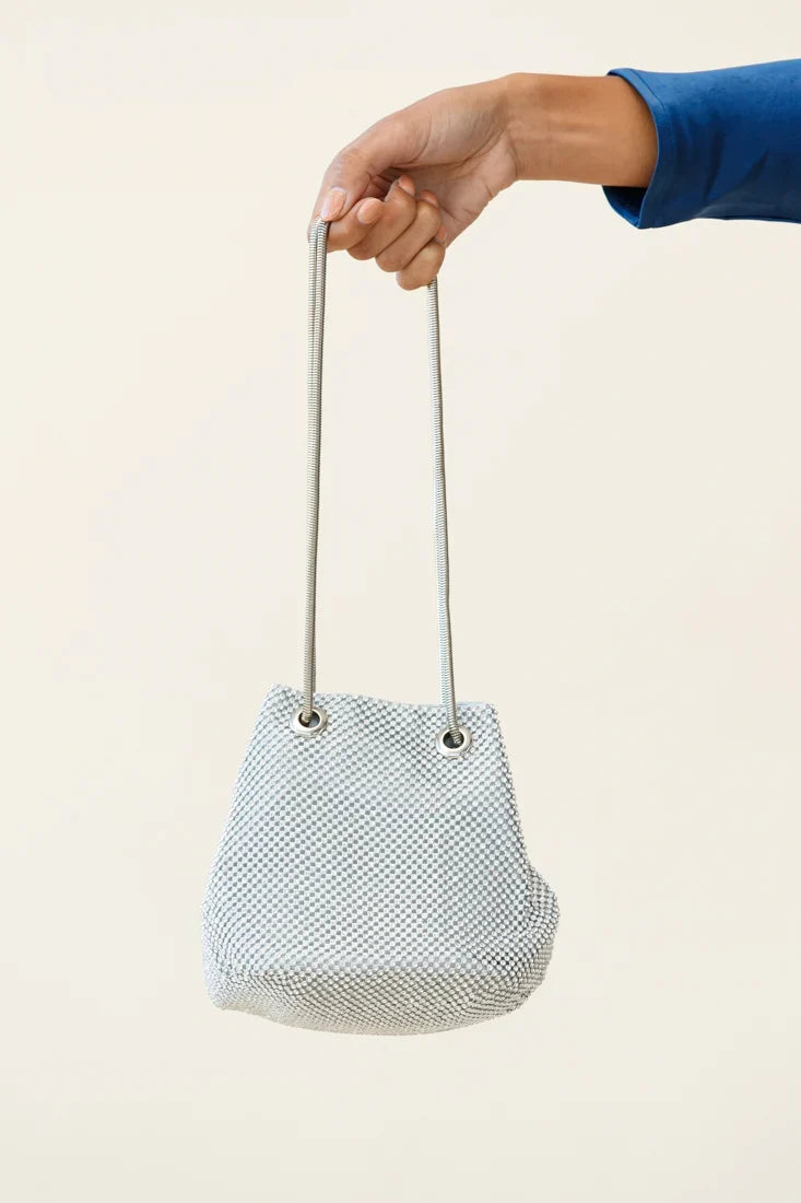 Own The Night Diamante Mesh Bag Silver