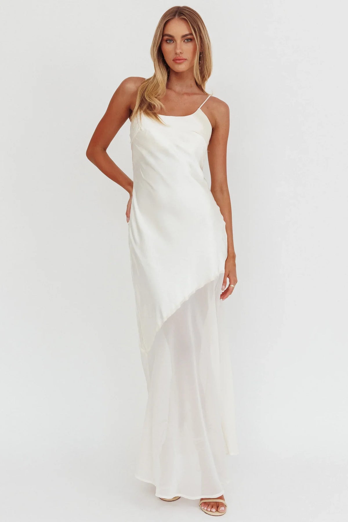Gilded Dream Chiffon Hem Maxi Dress Oyster