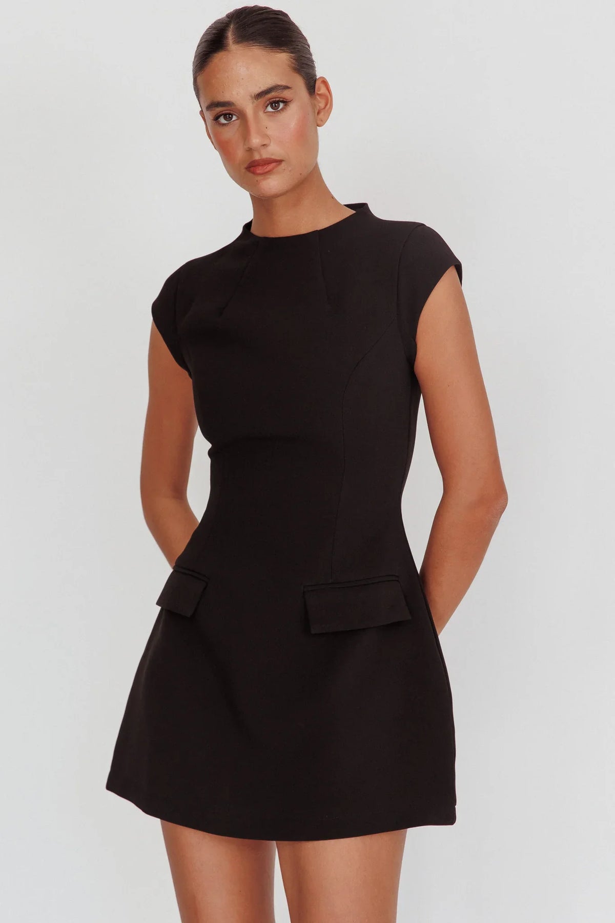 Aristos Cap Sleeve Mini Dress Black