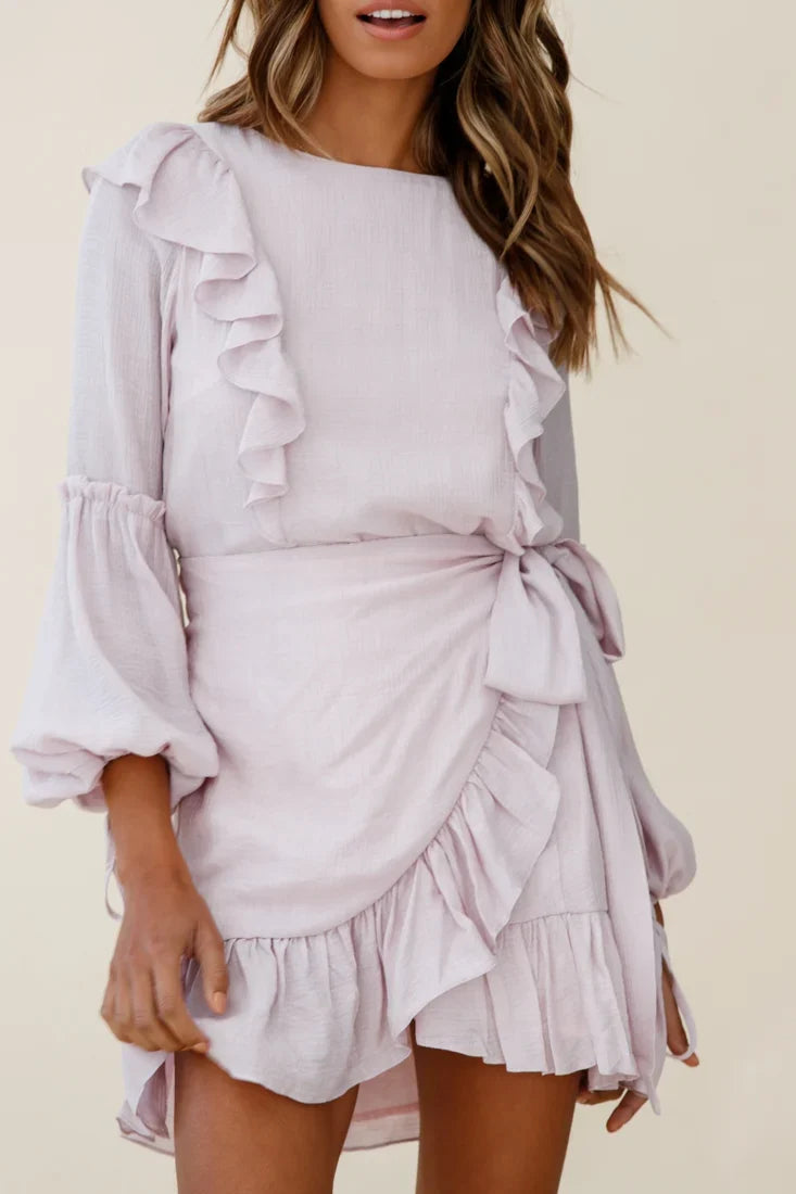 Tila Long Balloon Sleeve Wrap Front Dress Blush