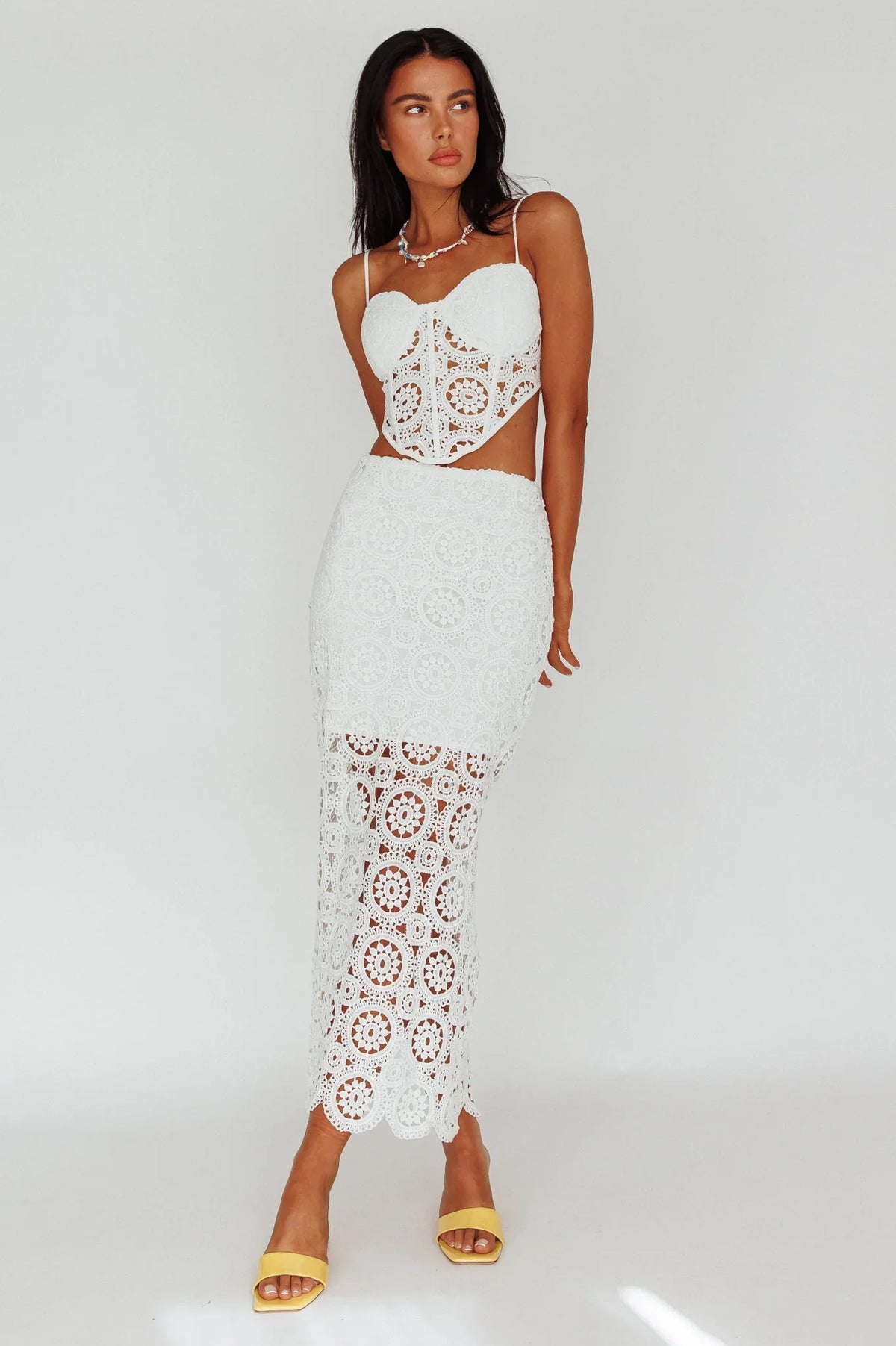Granada Lace Corset Crop Top White