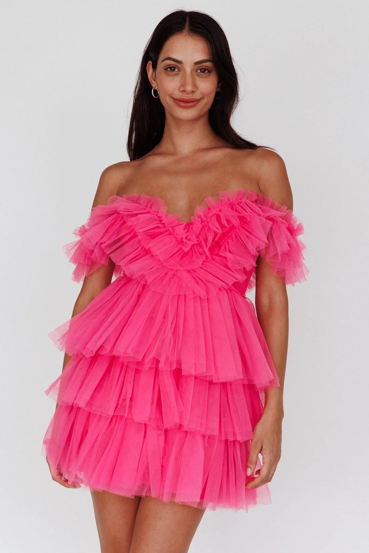 Froufrou Layered Tulle Mini Dress Hot Pink
