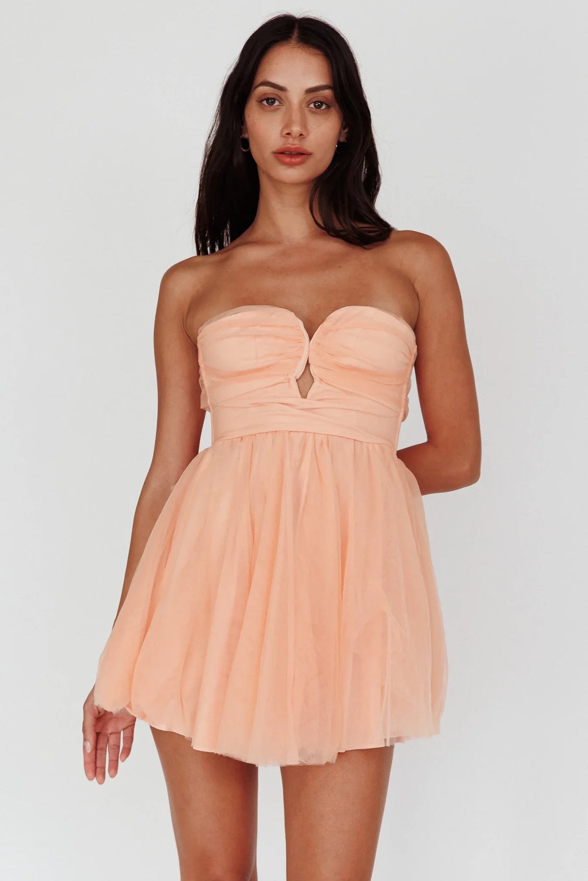 Summer Sweetheart Bow Back Mesh Mini Dress Peach