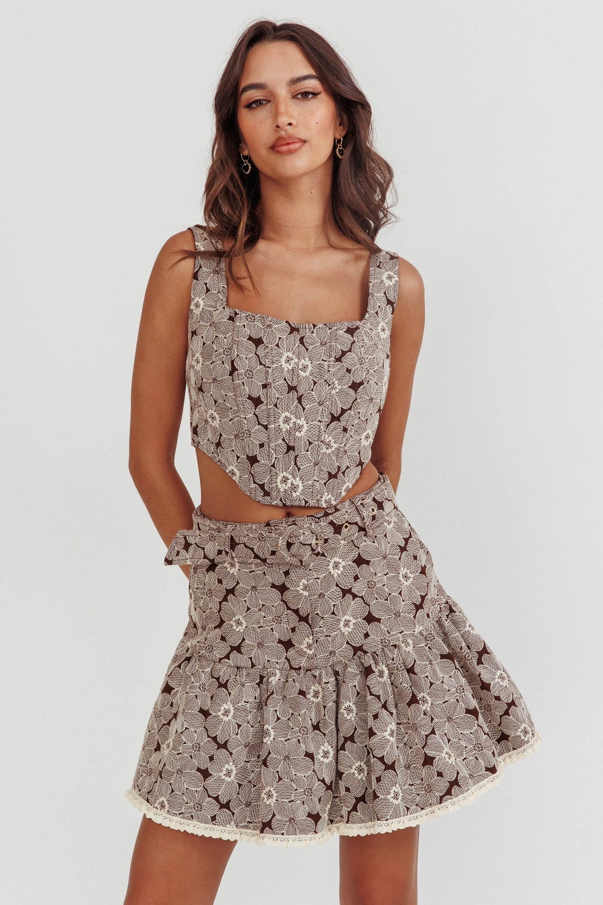 Southern Belles Corset Top Floral Brown