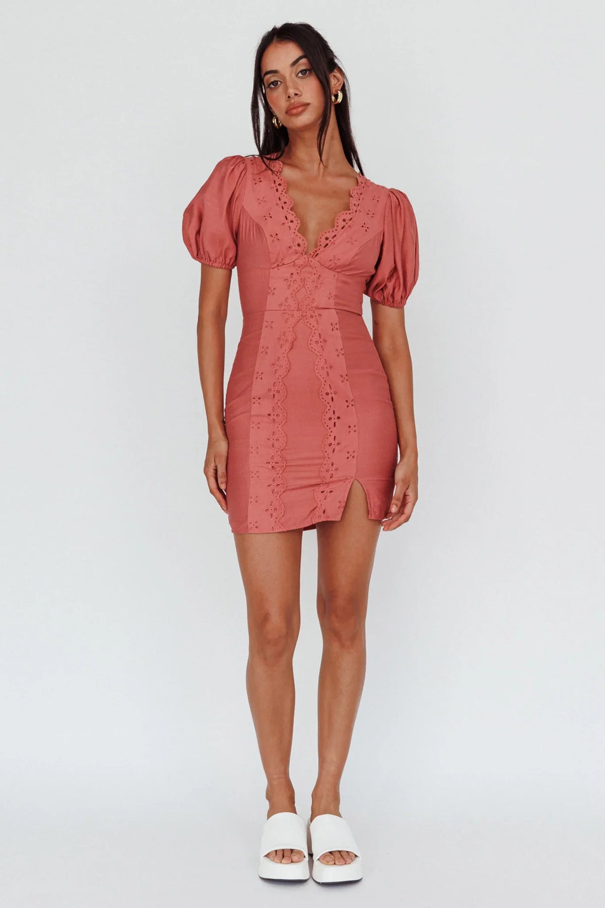 Aylina Scalloped Lace Mini Dress Rose