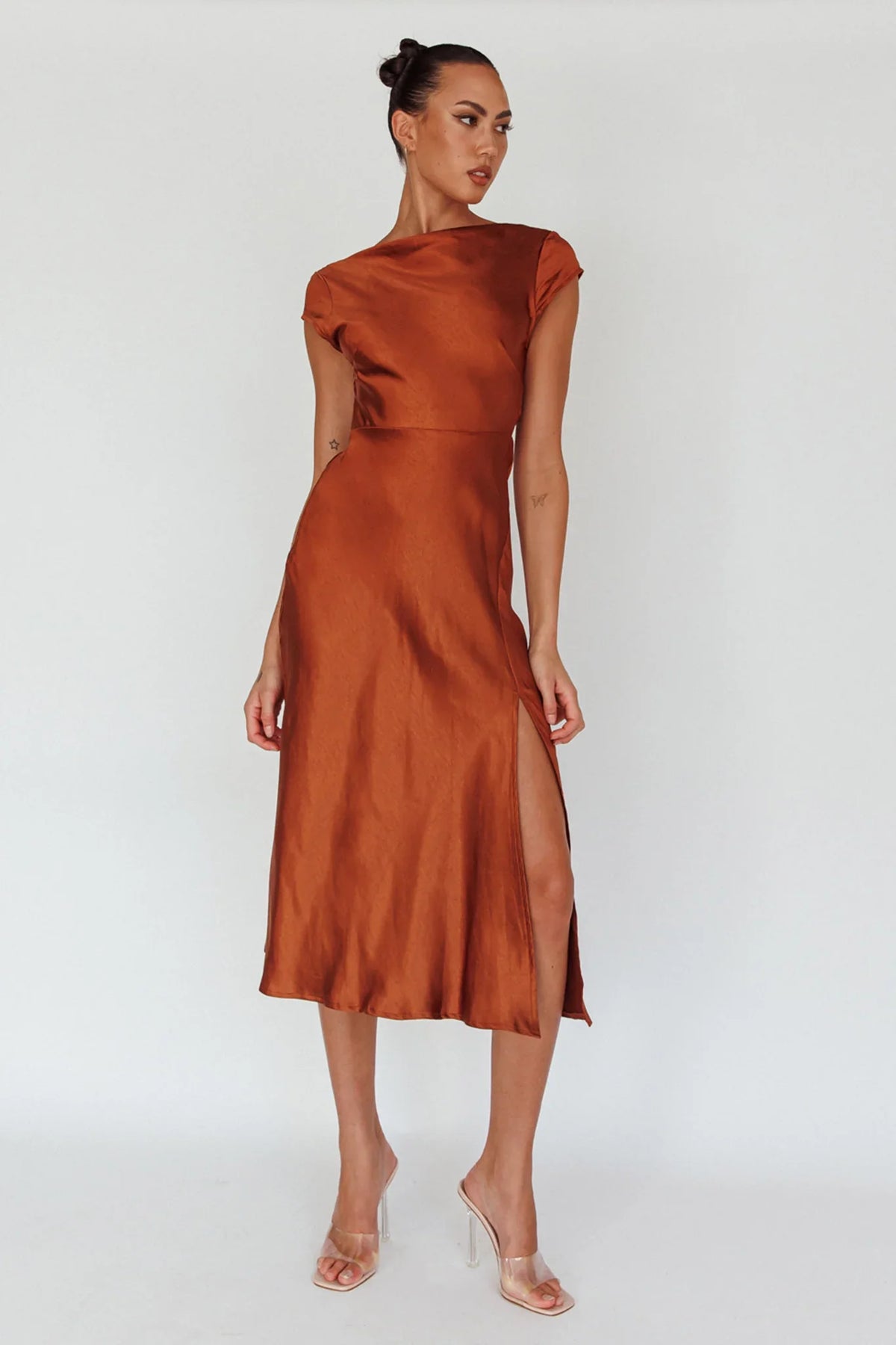 Lucinda Twist Back Midi Dress Brown