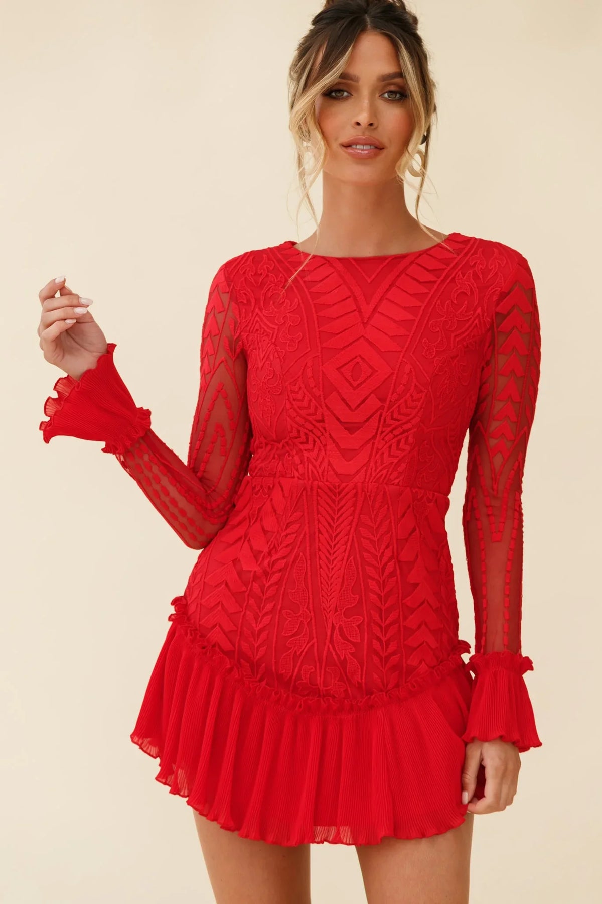 Dreamy Long Sleeve Mini Dress Red