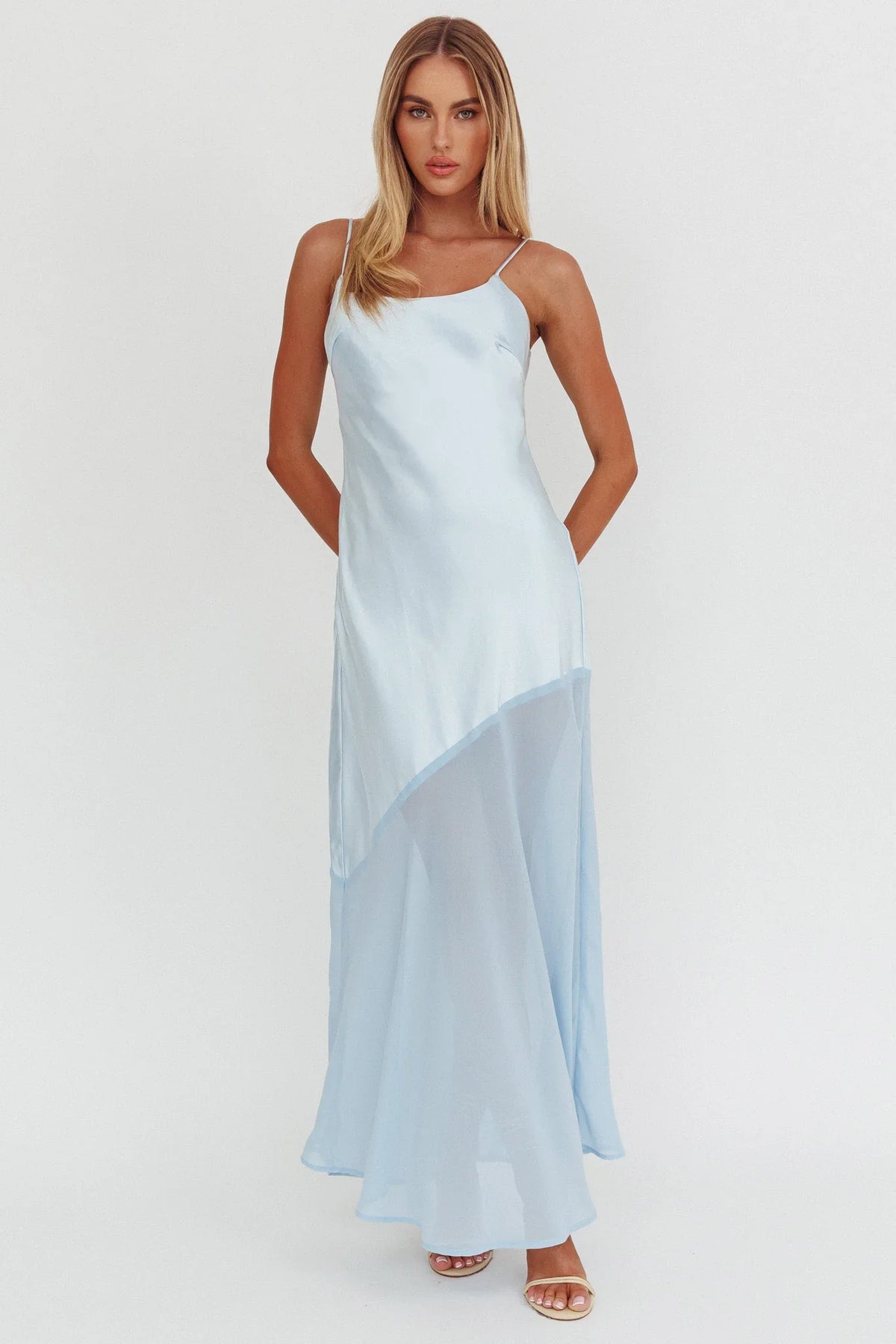 Gilded Dream Chiffon Hem Maxi Dress Baby Blue