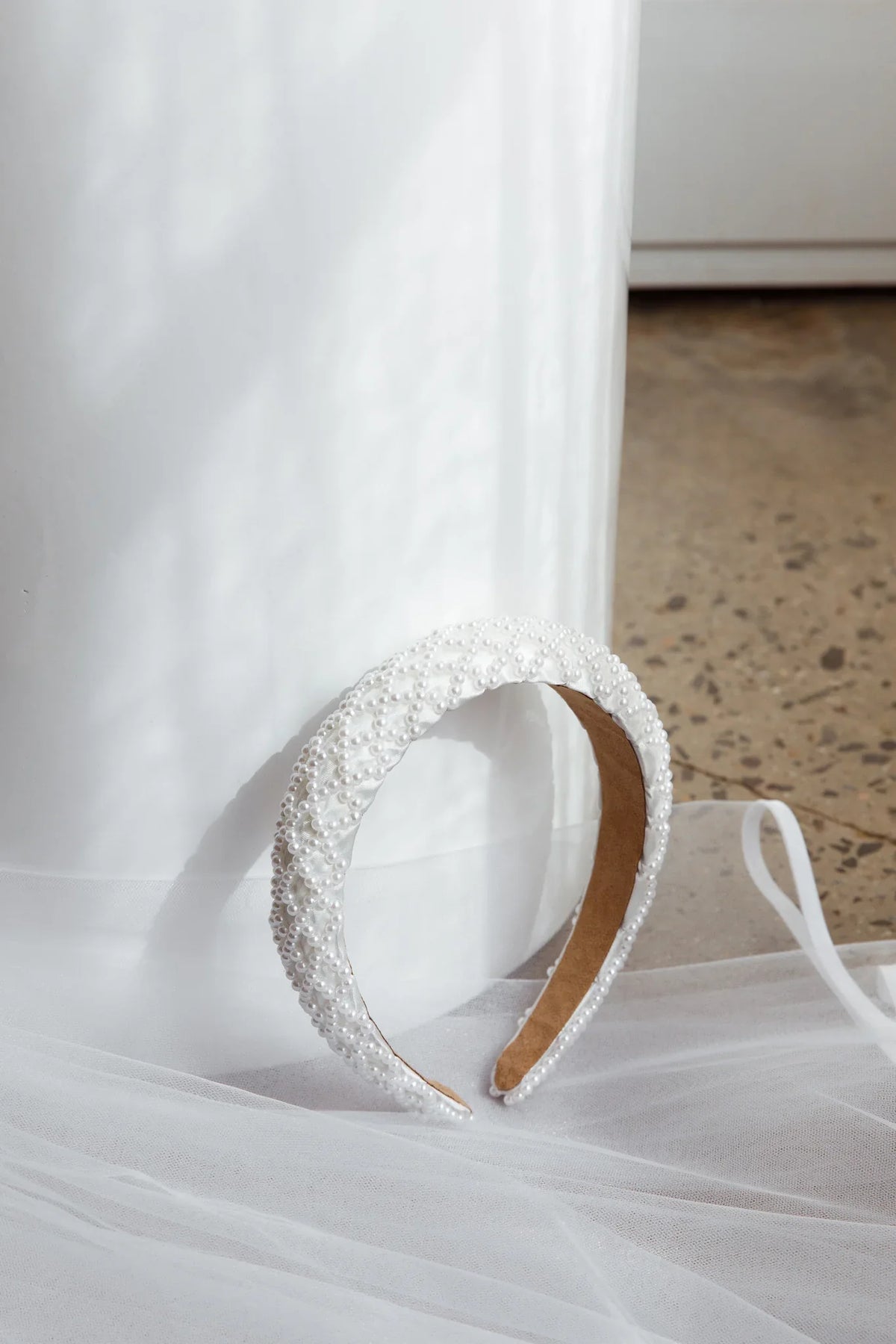 Suede Pearl Headband White