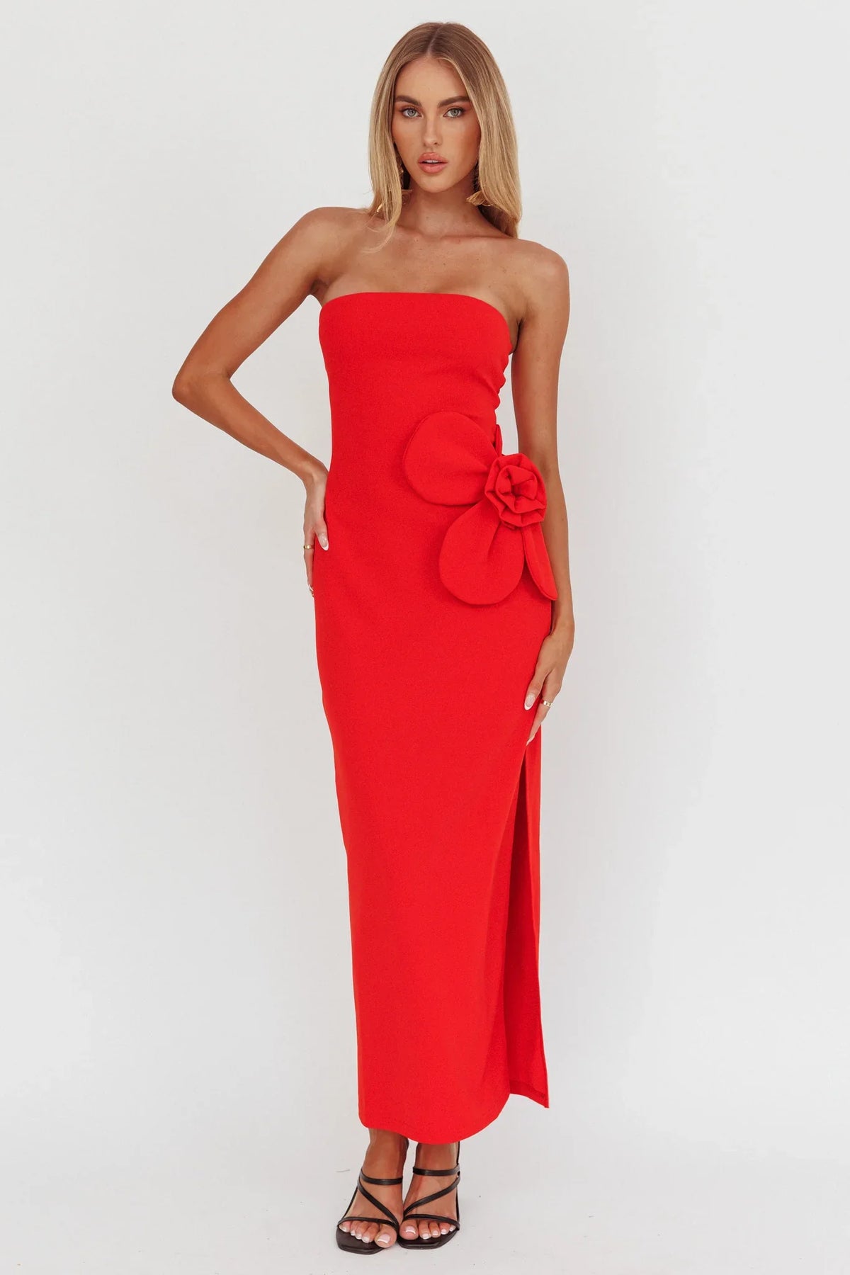 No Competition Oversized Flower Maxi Dress Red