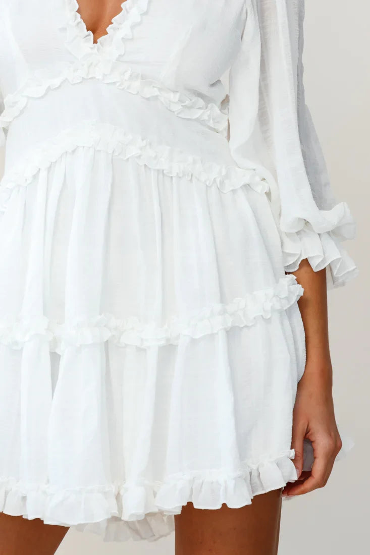 Laney Cutout Back Balloon Sleeve Dress White