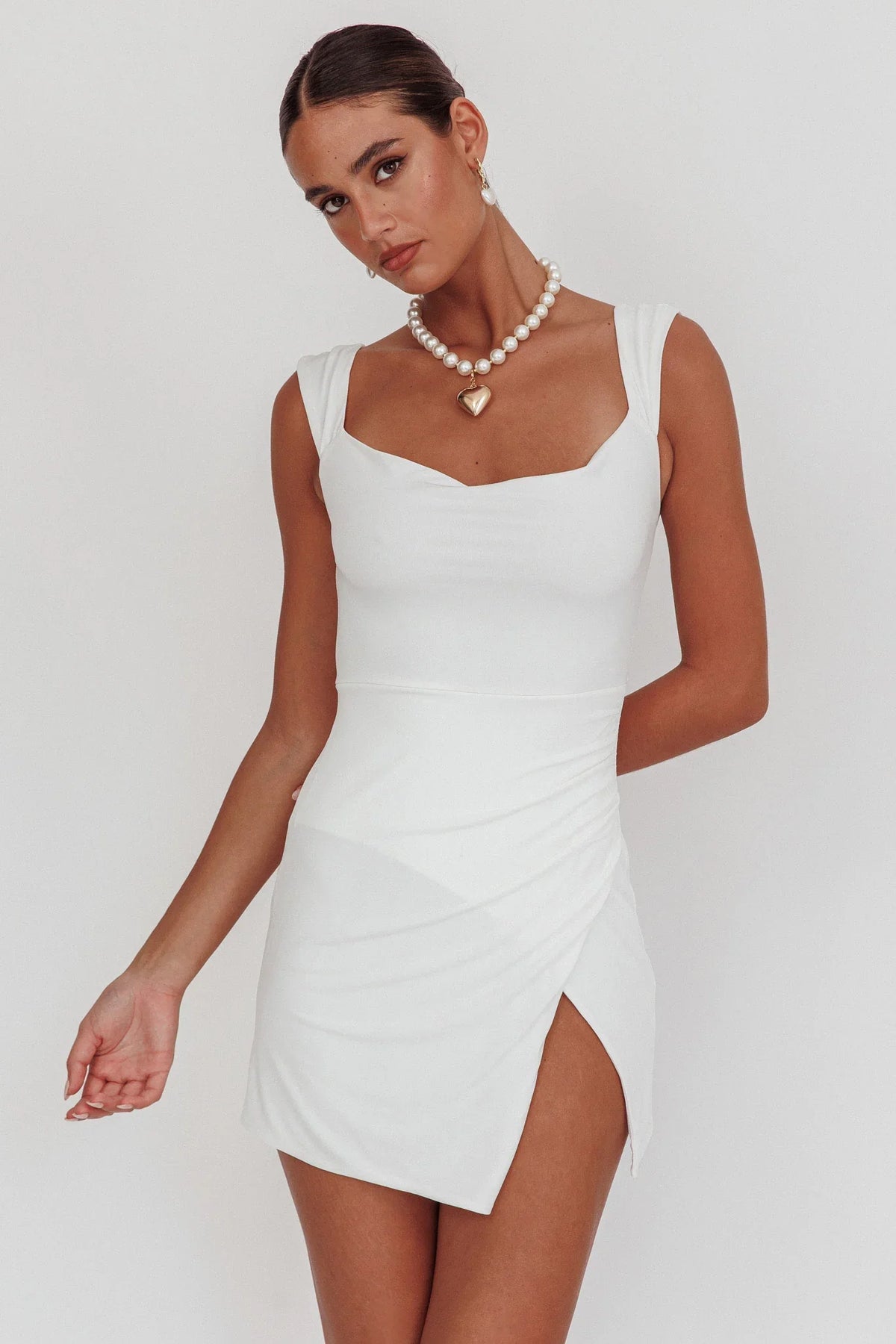 Giavanna Thigh Split Mini Dress White