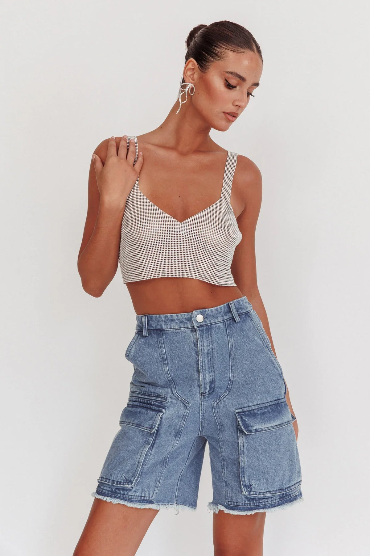 Lumina Diamante Crop Top Silver