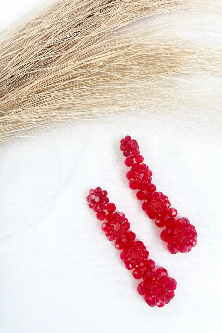 Osaka Floral Beaded Earrings Red