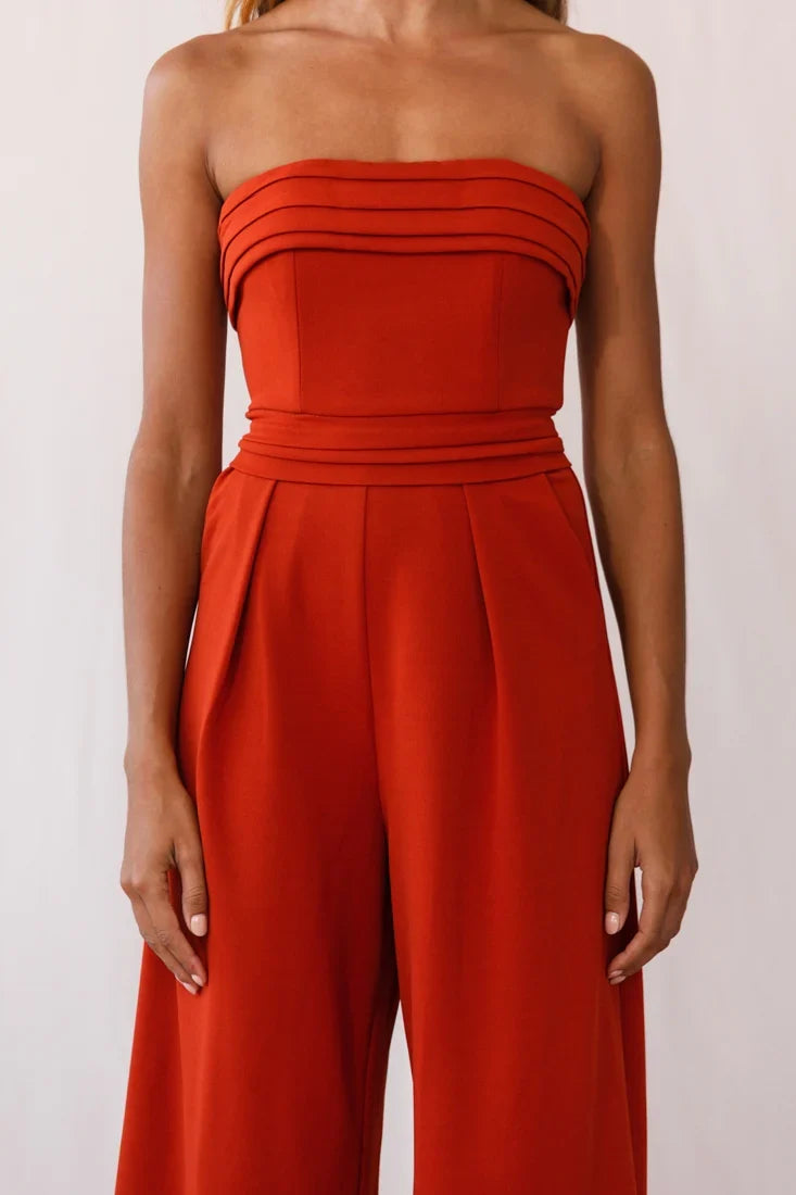 Chosen Strapless Wide Leg Jumpsuit Orange