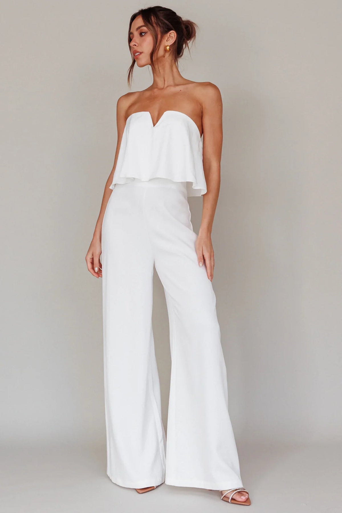 Butterfly Kiss Strapless Jumpsuit Off White