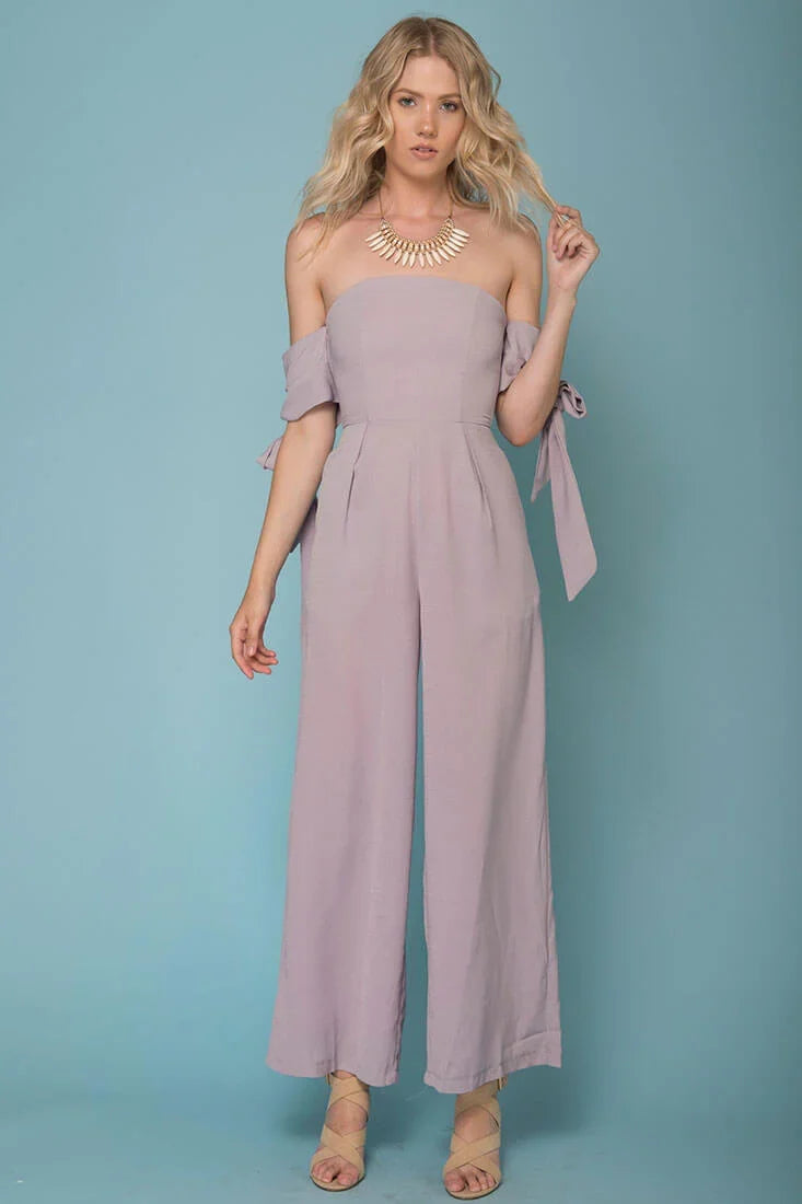 Kyndall Off The Shoulder Tube Top Jumpsuit Grey