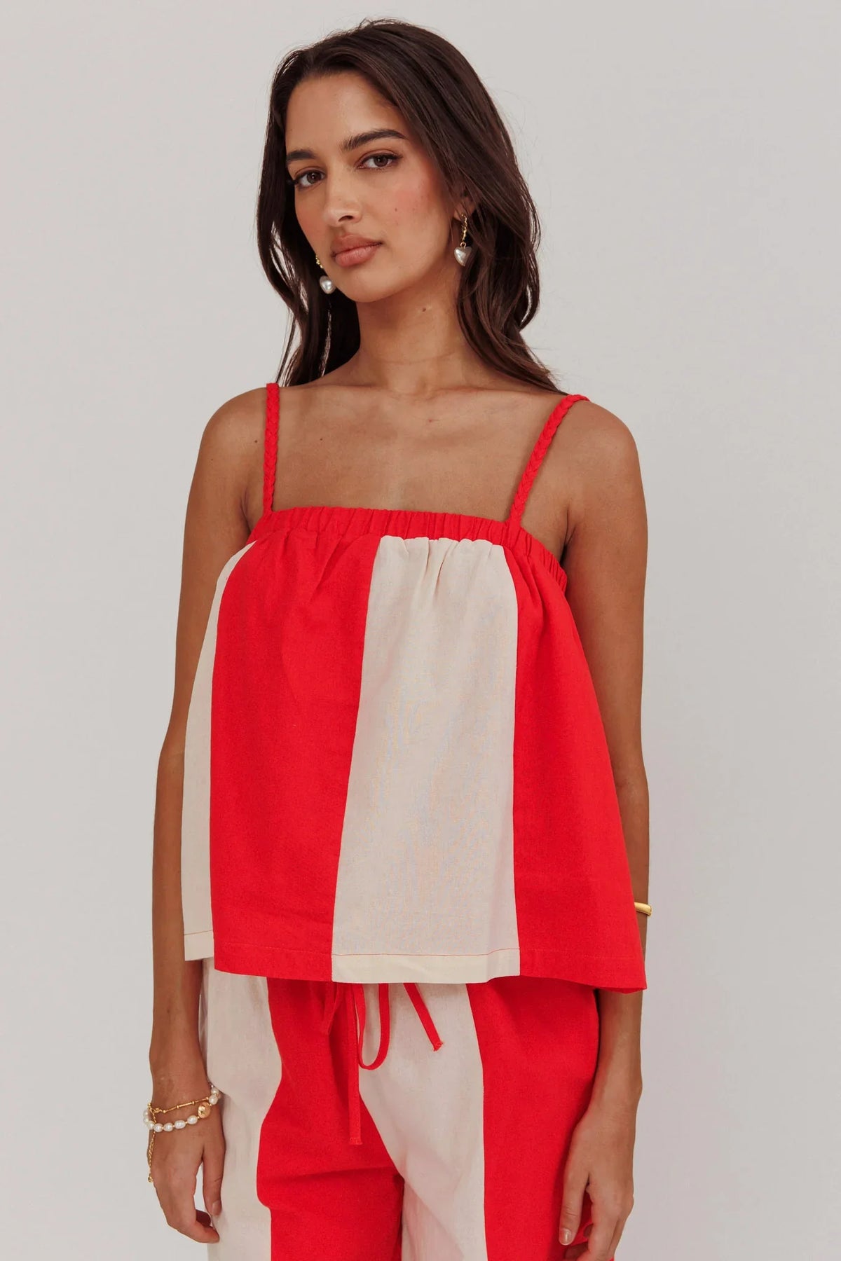 Dream Girl Braided Strap Contrast Top Tomato Red