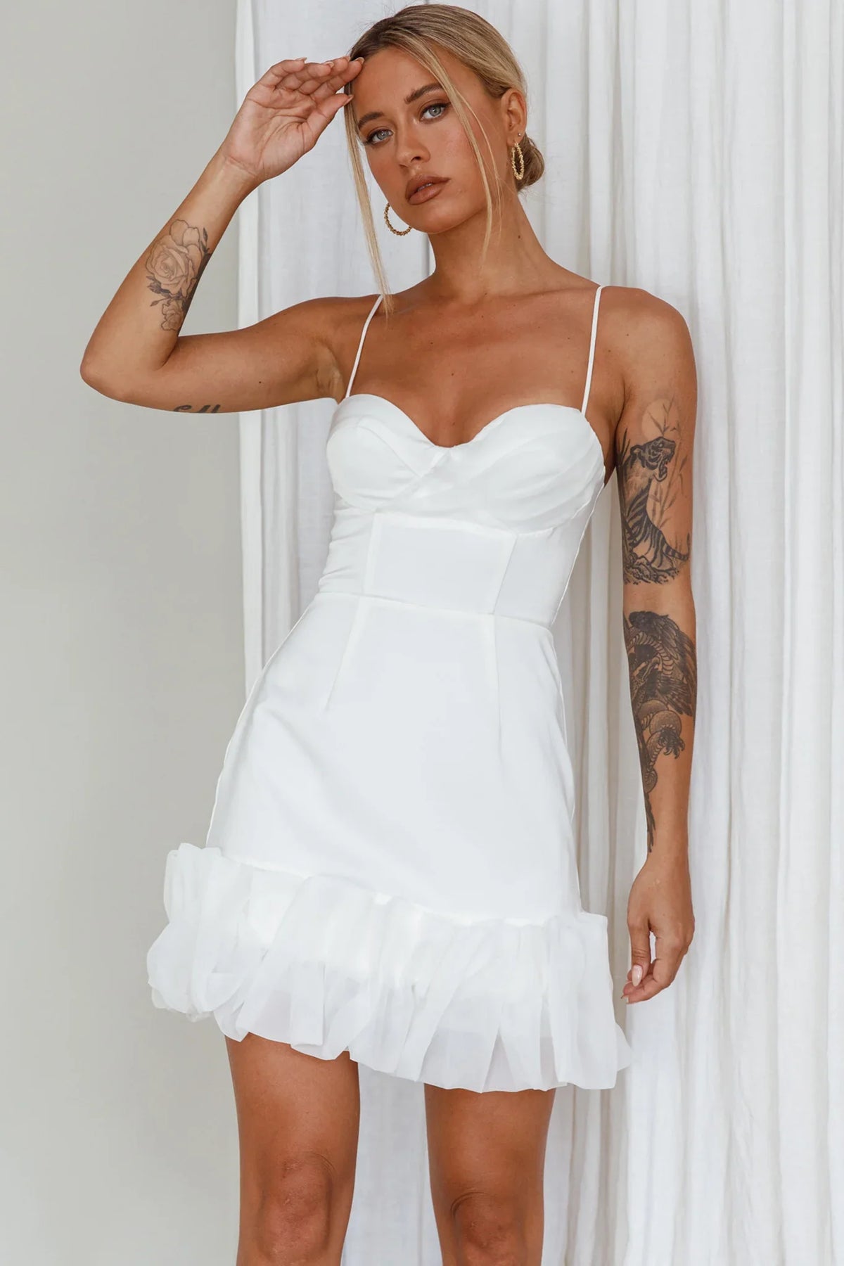 Buona Sera Hem Decoration Mini Dress White