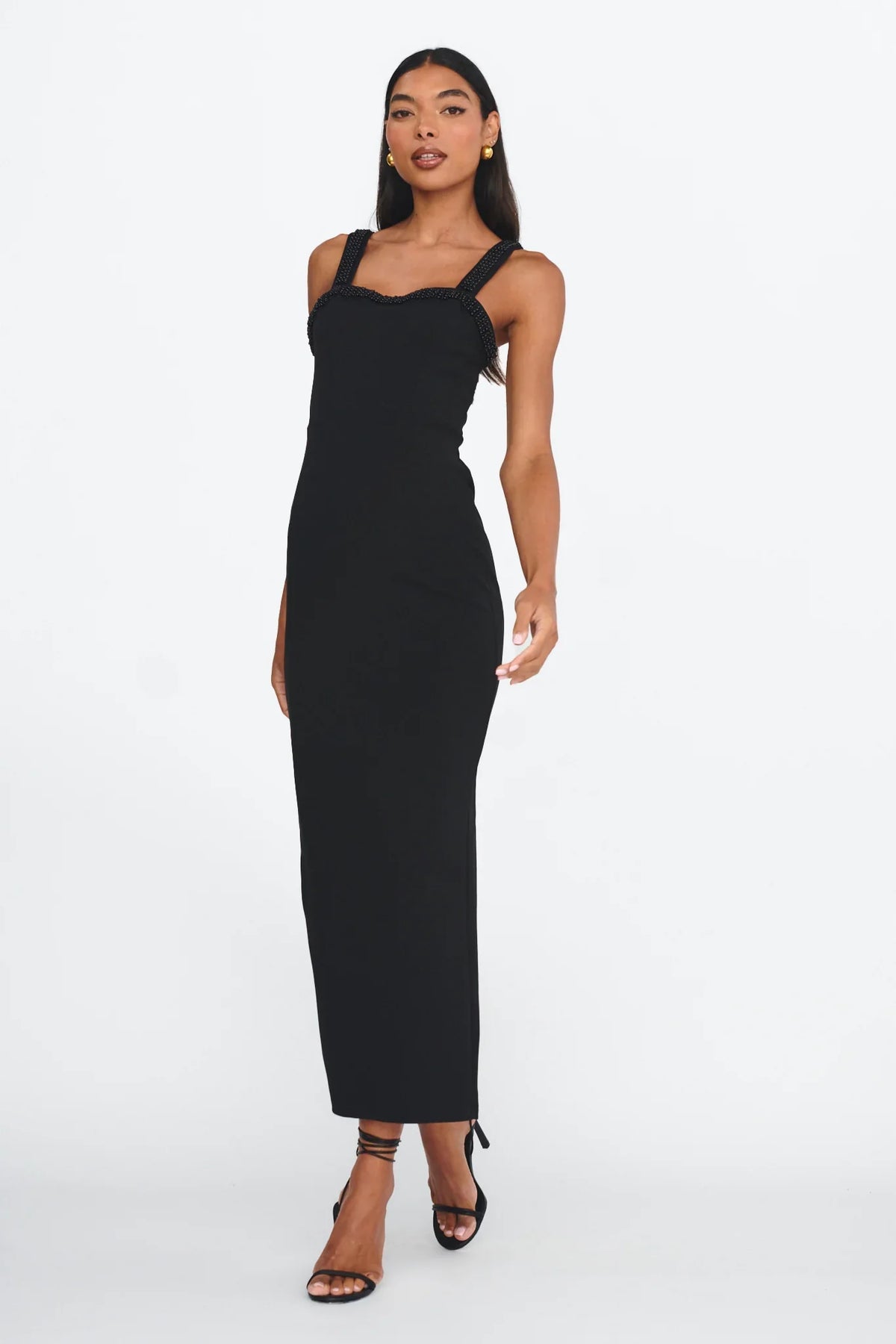 Emina Bead Trim Maxi Dress Black