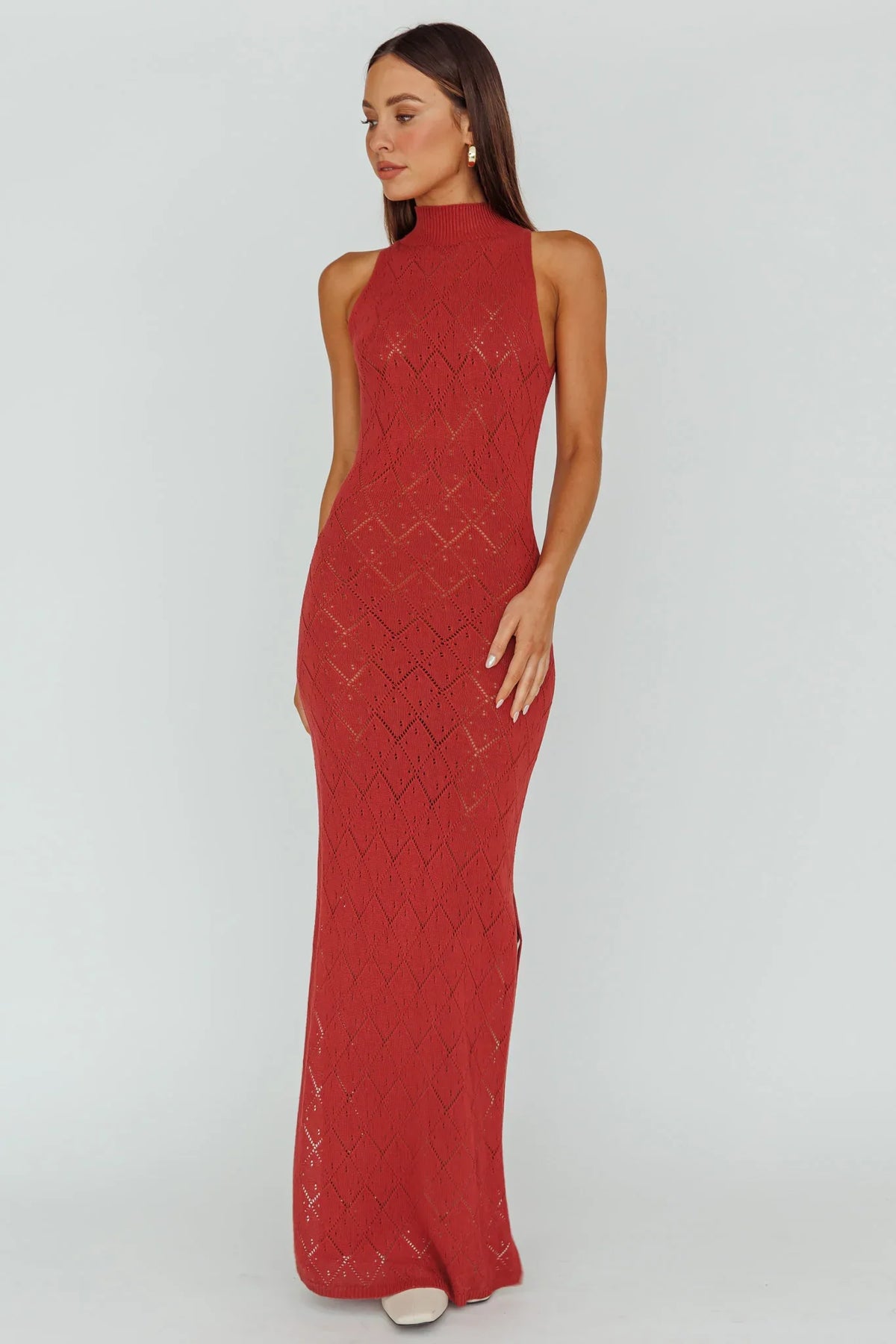 Elisa Sleeveless Crochet Maxi Dress Berry
