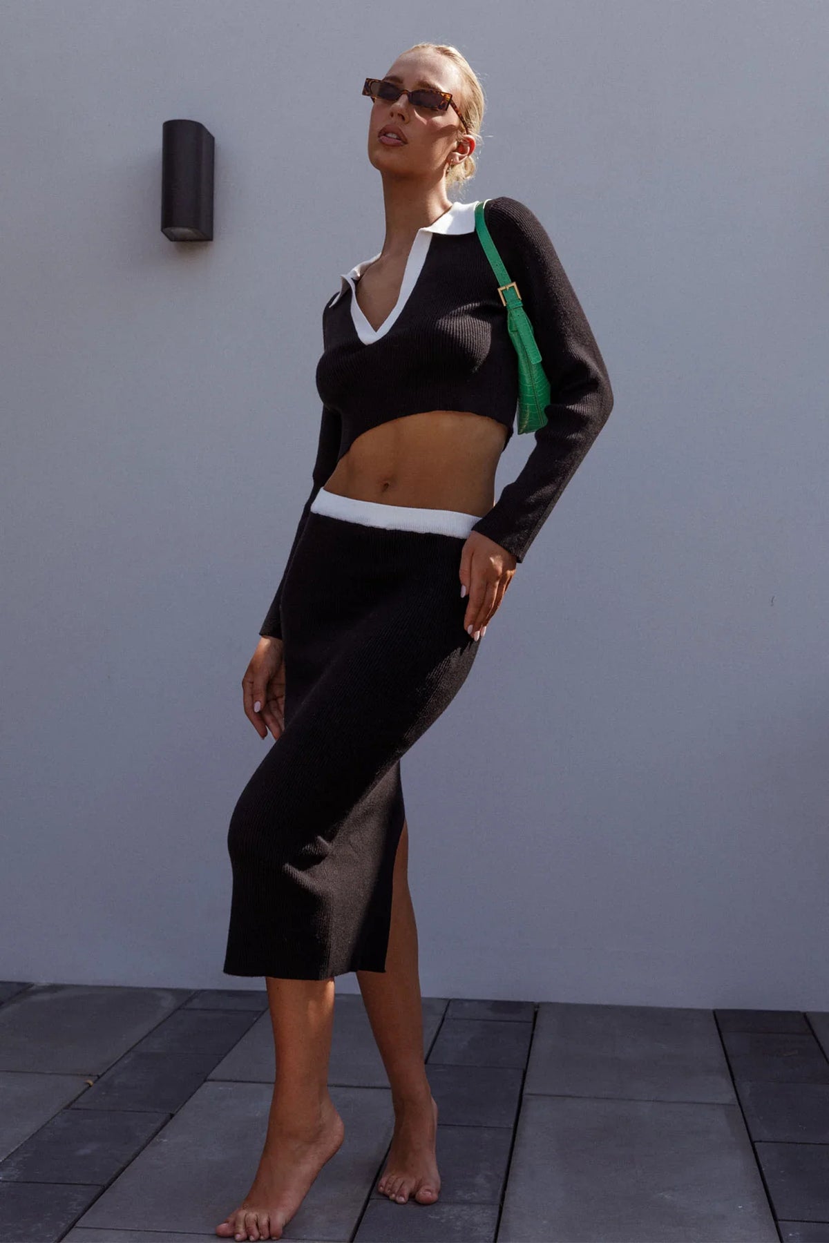 Brinley Ribbed Midi Skirt Black