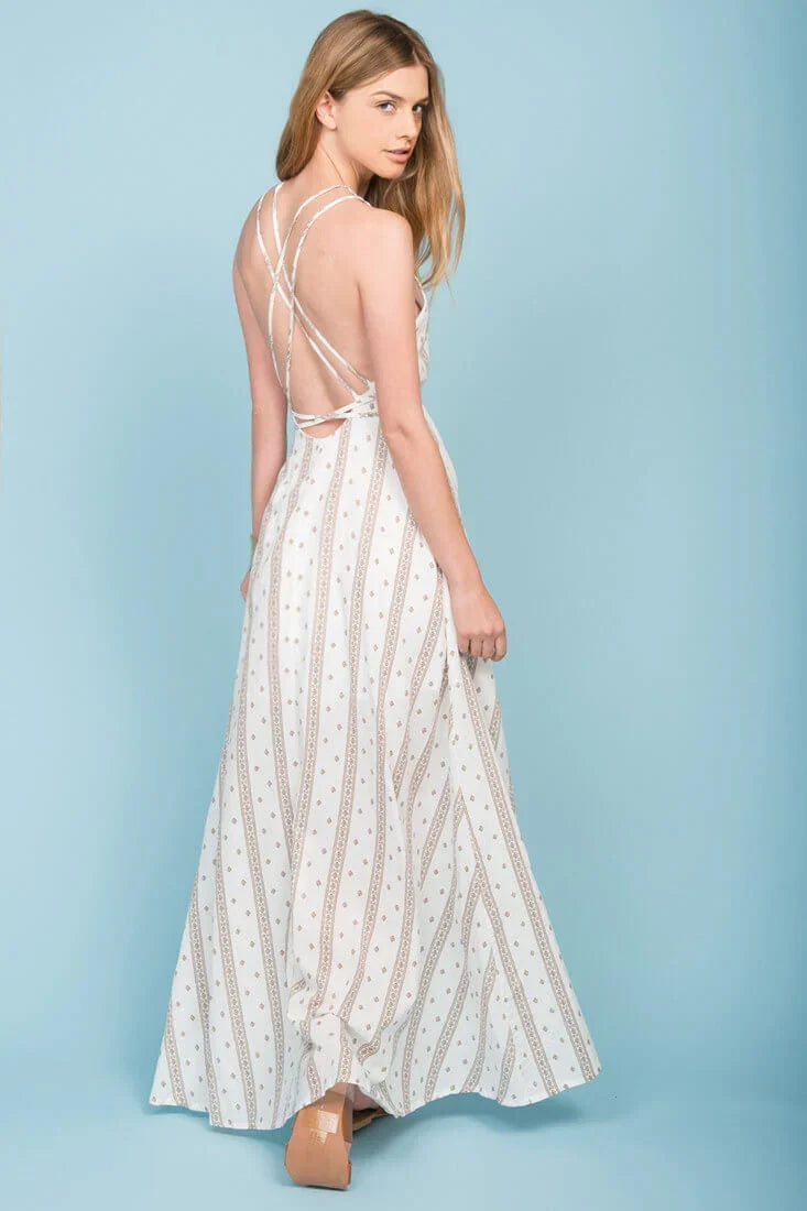 Cyrene Open Back Lace Up Maxi White