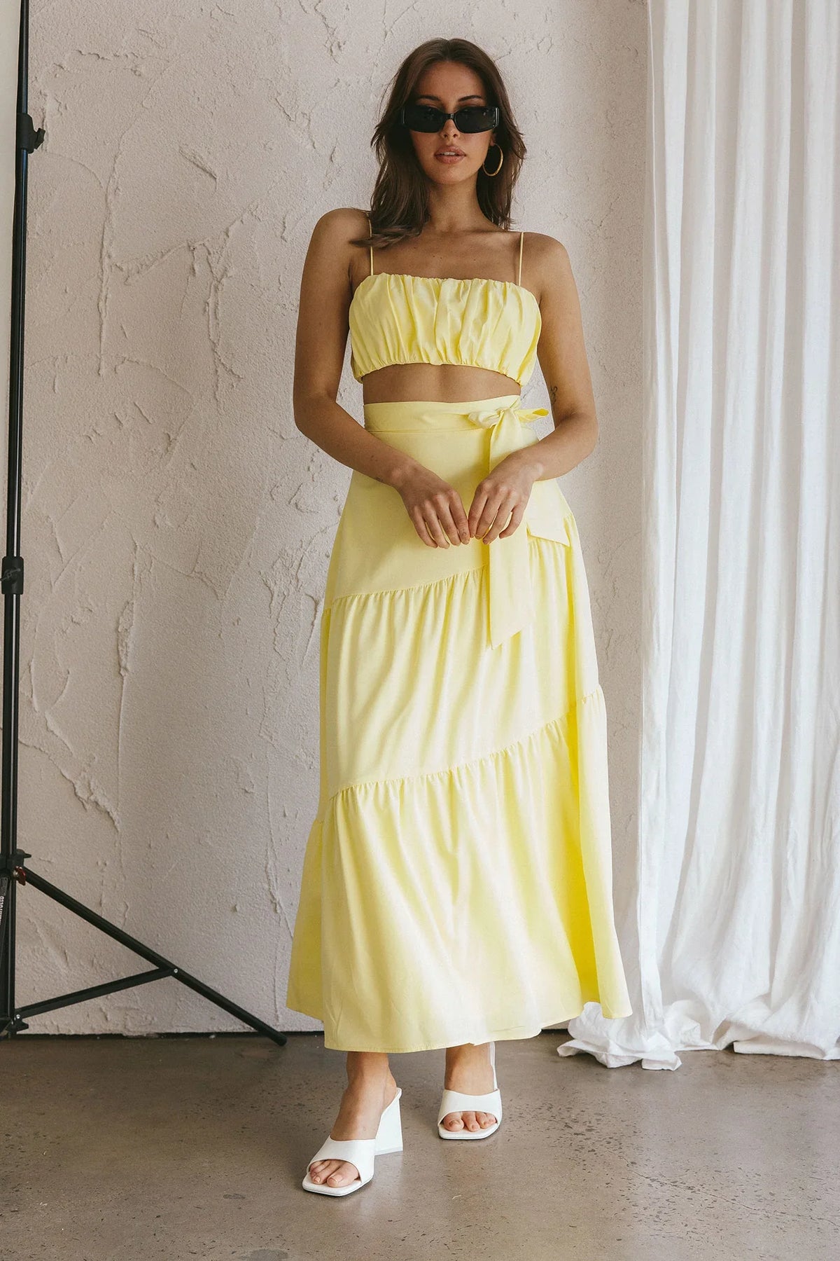 Bondi Gathered Crop Top Lemon