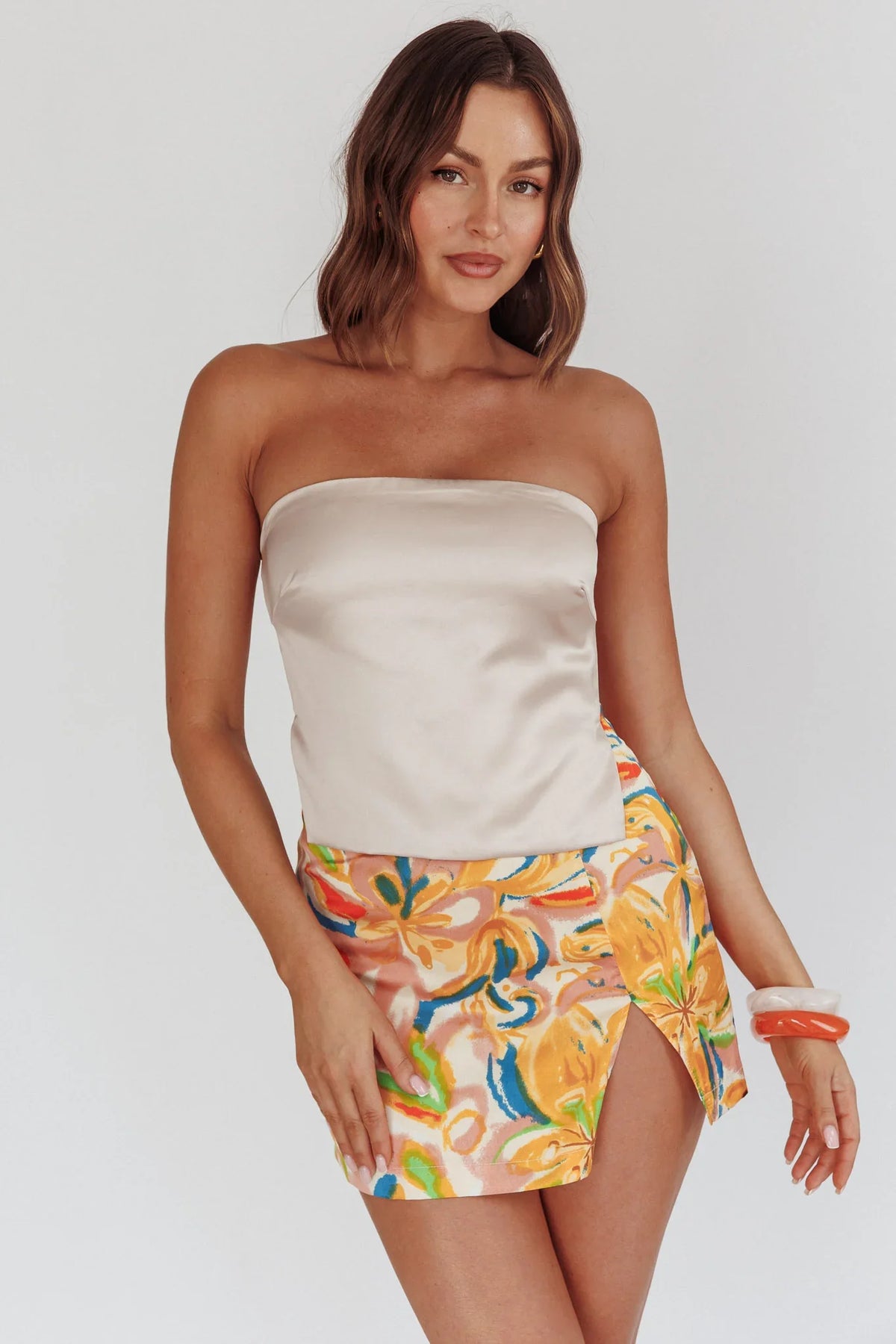 Palmas Split Mini Skirt Floral Orange Multi