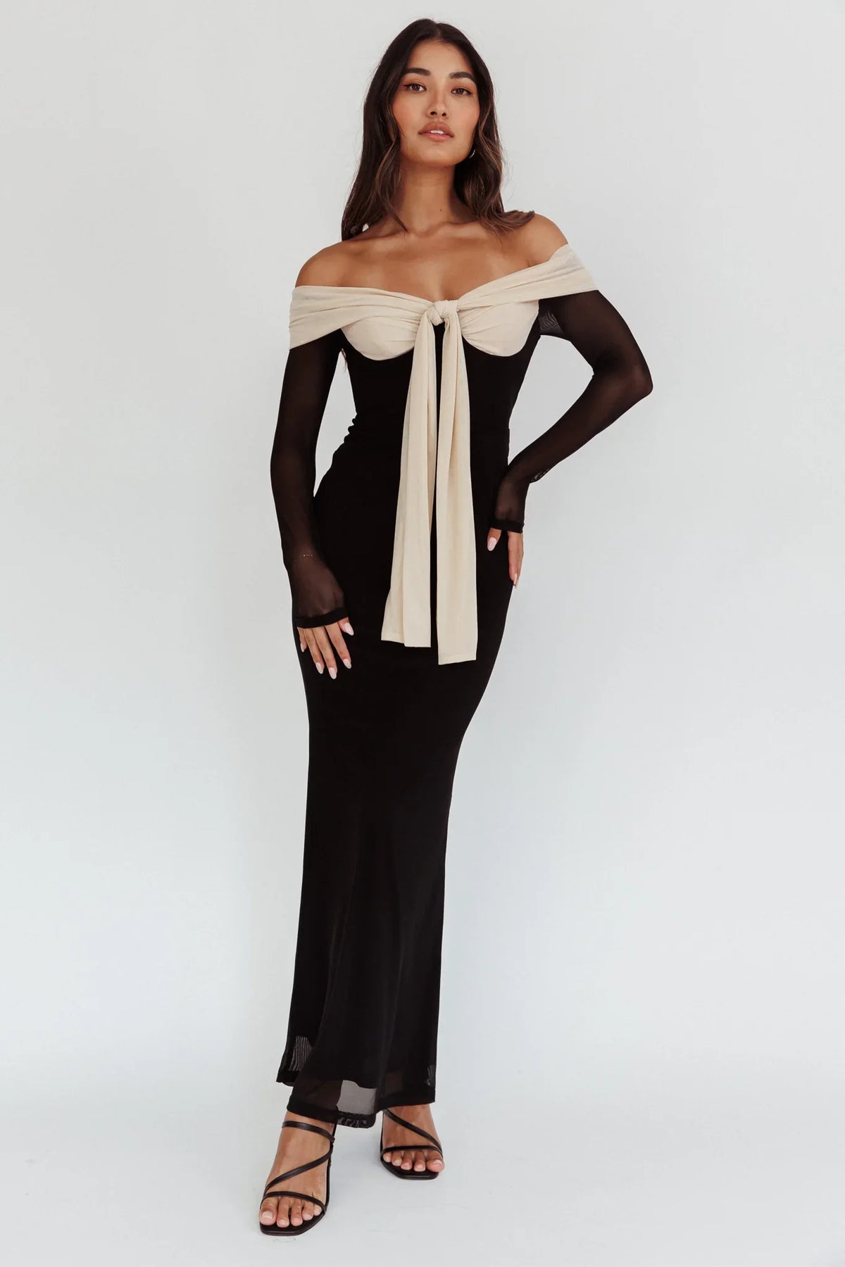 Perfect Worlds Off Shoulder Maxi Dress Black