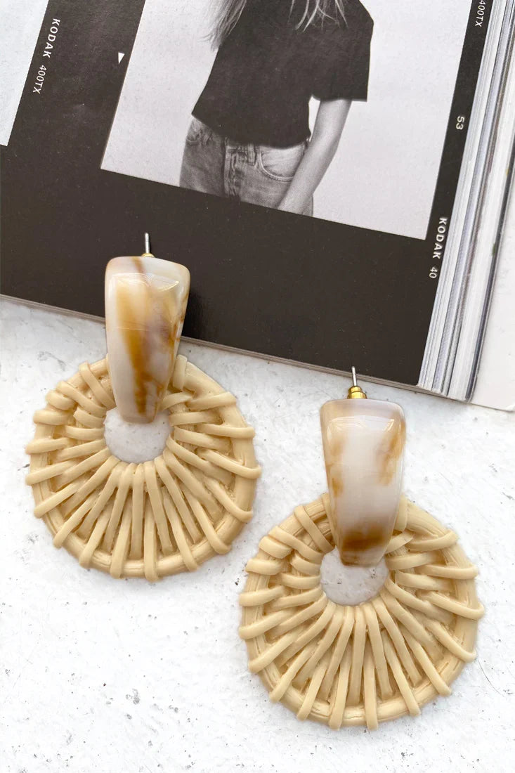 Zulu Faux Straw Earrings Beige