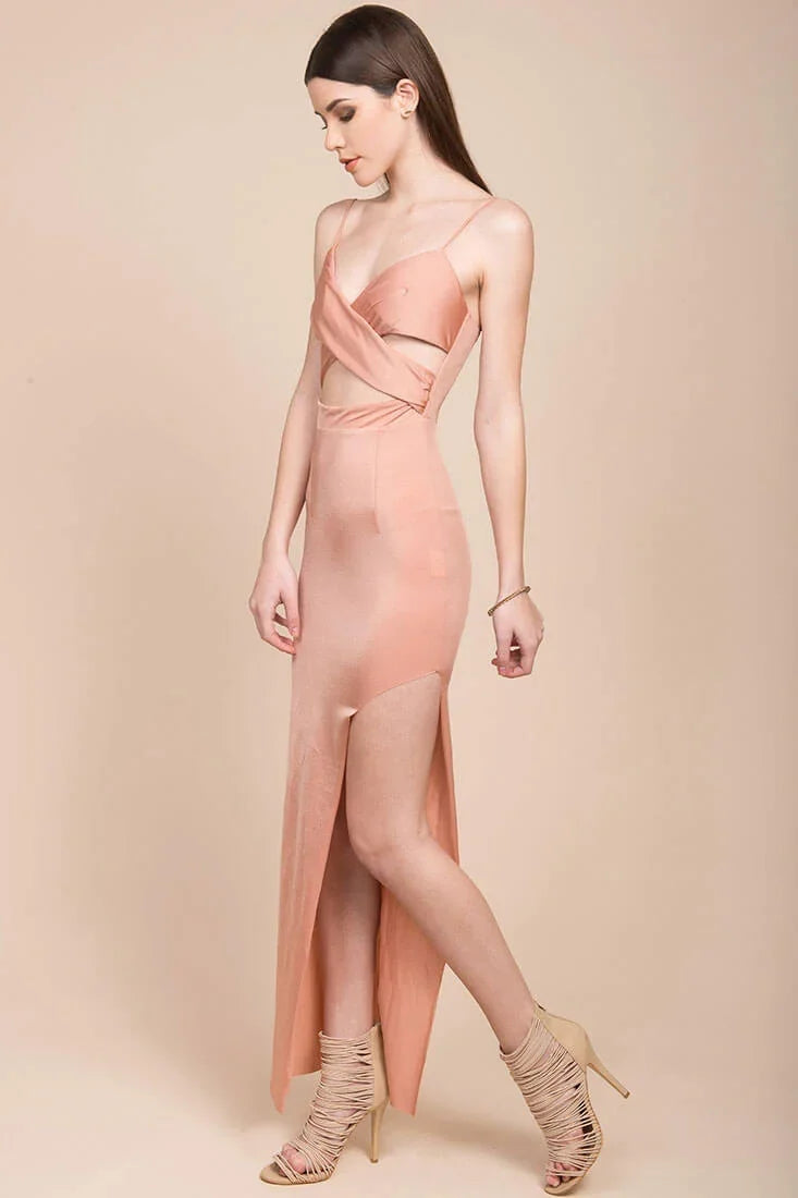 Octavia Asymmetrical Bodycon Evening Dress Peach
