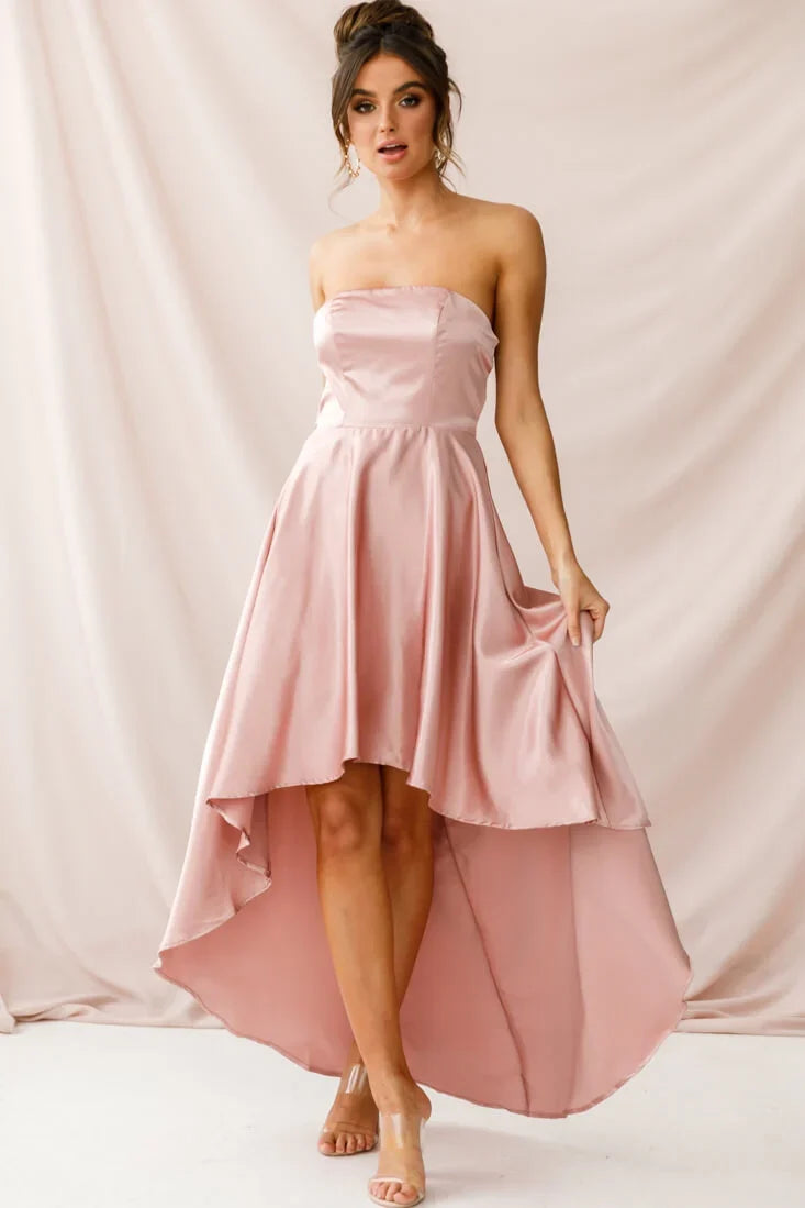 Belle Strapless High-Low Hem Dress Mocha