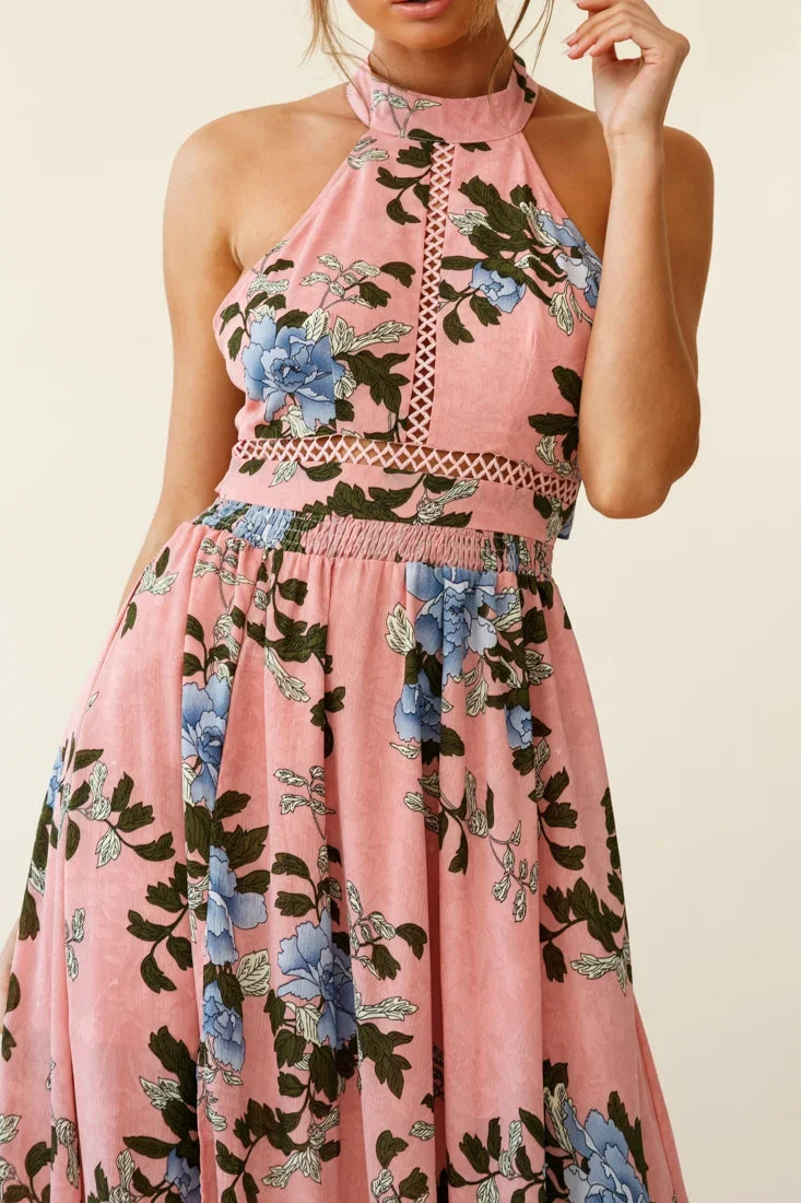 Baylor Floral Halterneck Maxi Dress Pink
