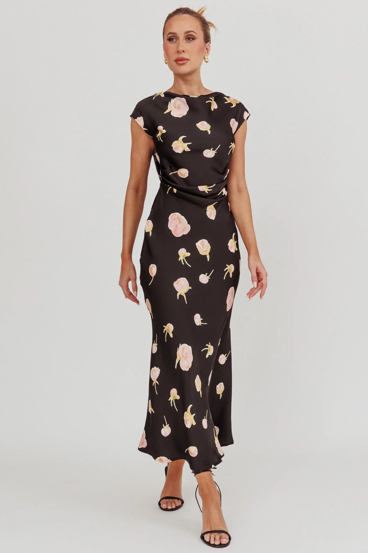 Loveland Floral Print Cowl Back Maxi Dress Oyster
