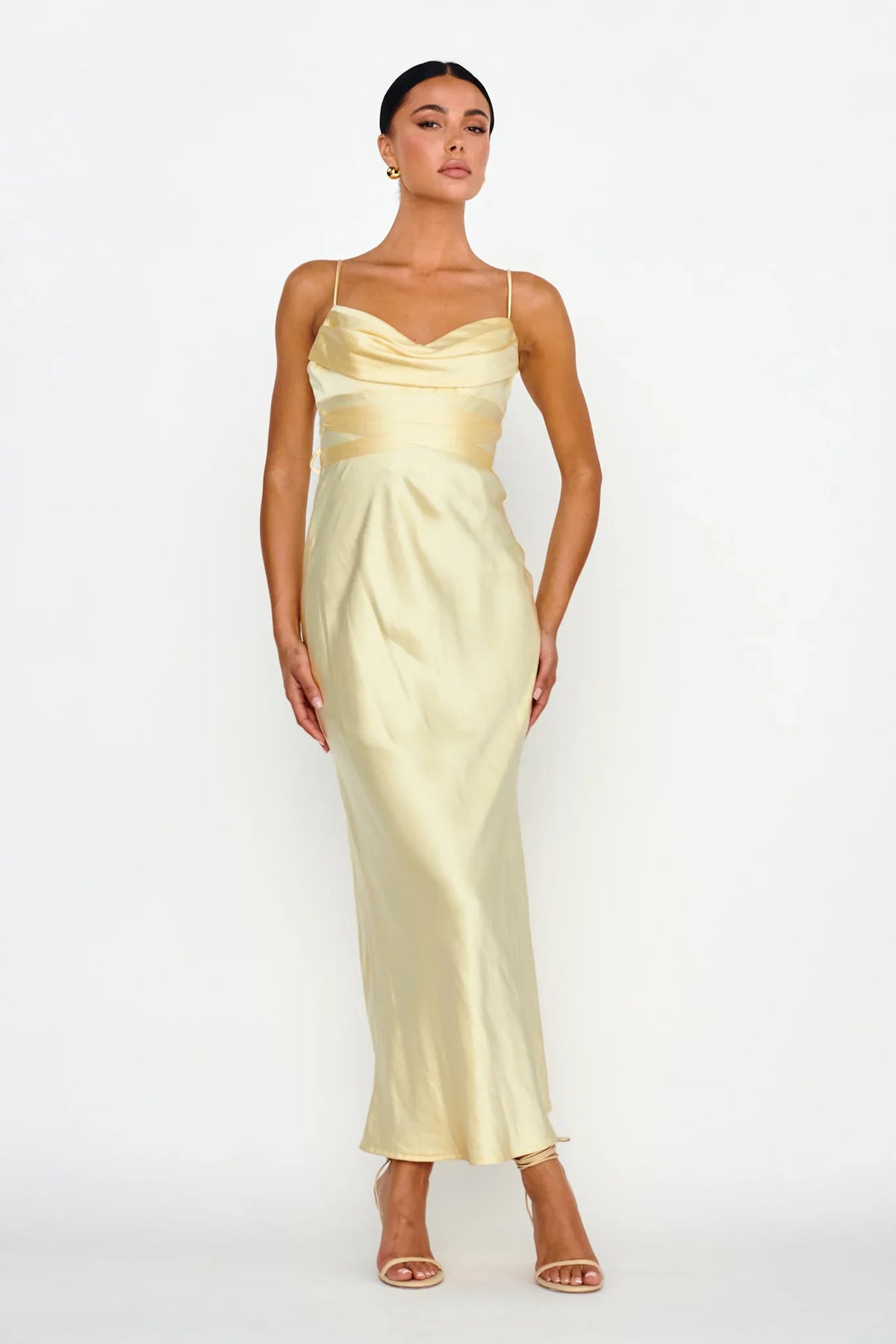 Starring Role Cowl Bust Waist Tie Dress Butter