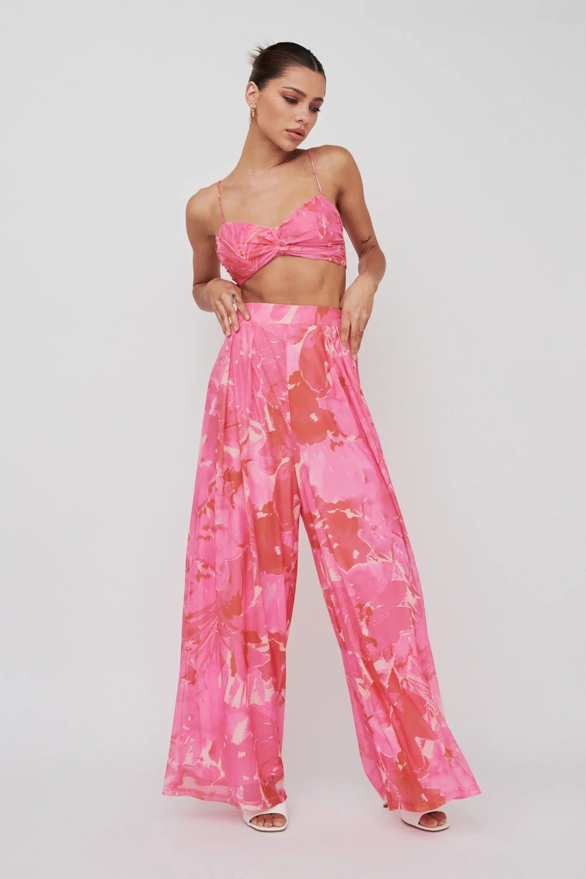 Tammi Wide Leg Pants Print Blush