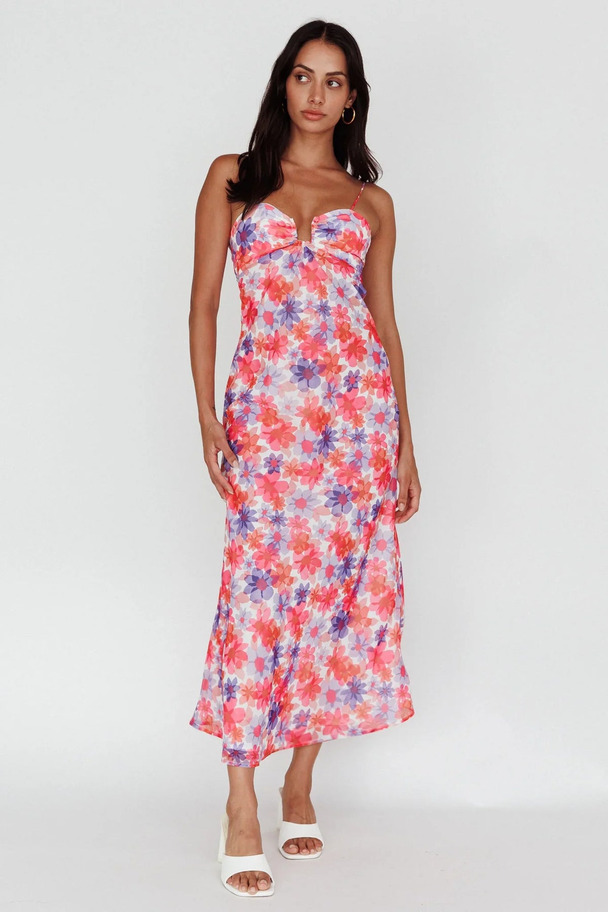 Arika Twist Back Midi Dress Floral Red