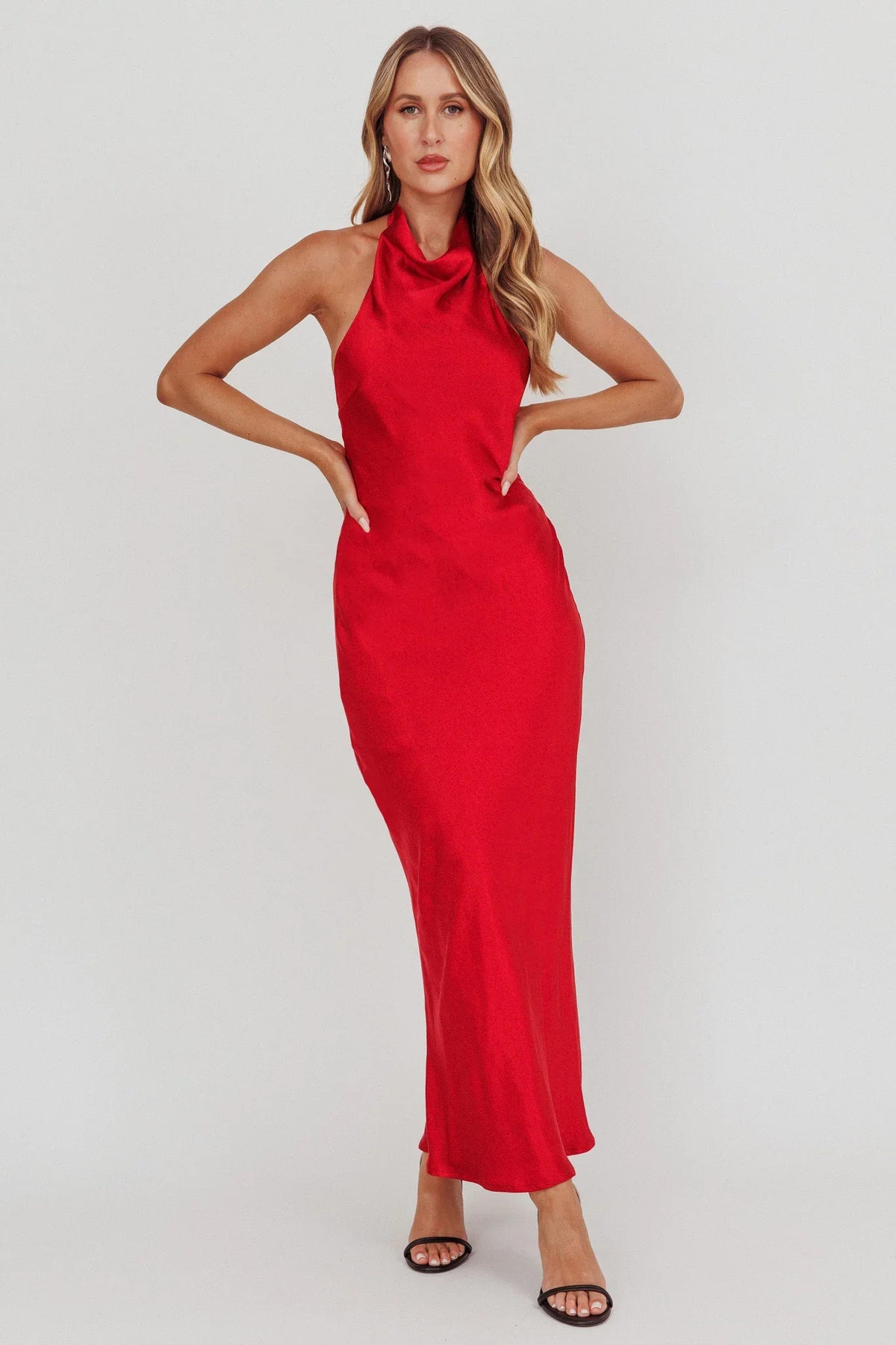 Sweetest Sundays Halterneck Open Back Dress Red