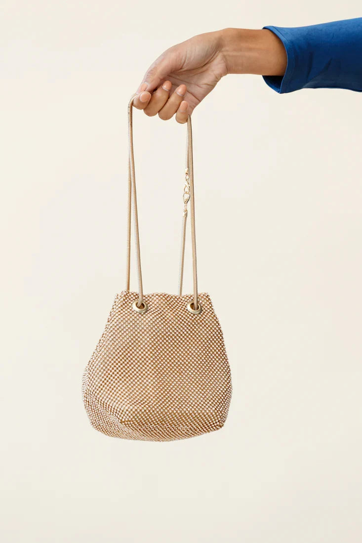 Own The Night Diamante Mesh Bag Gold