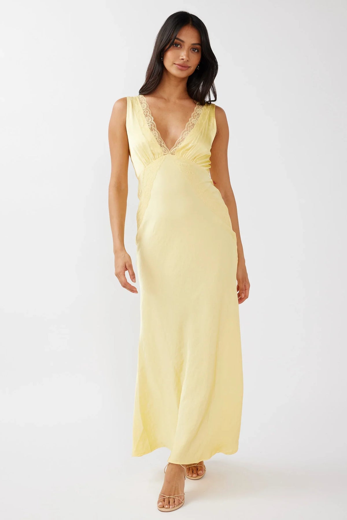 Ivonne Lace Trim V-Neck Maxi Dress Yellow