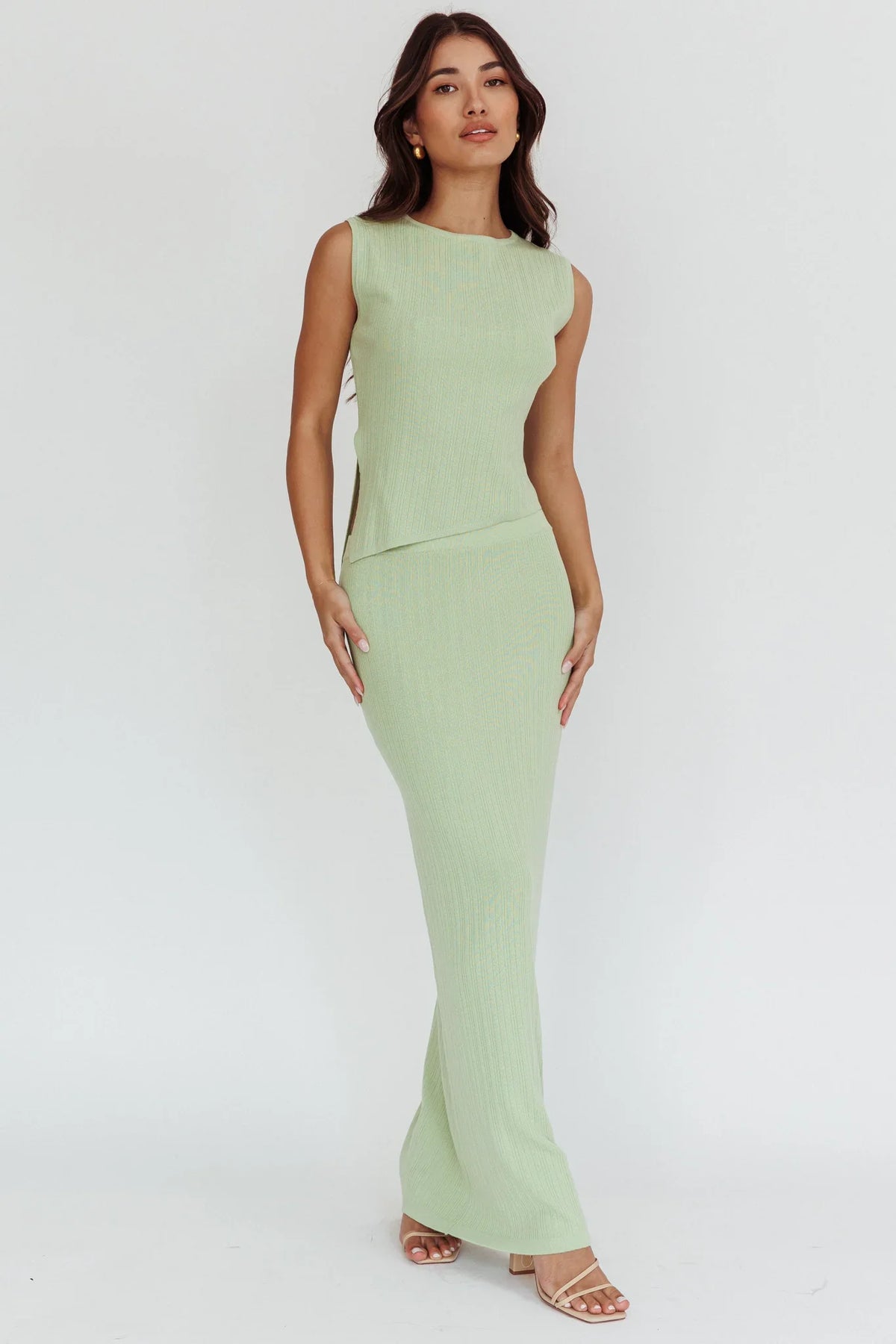 Rossana Ribbed Maxi Skirt Sage