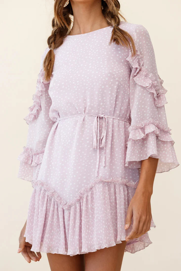 Yours Sincerely Three-Quarter Sleeve Accordion Pleat Dress Speckle Print Pink