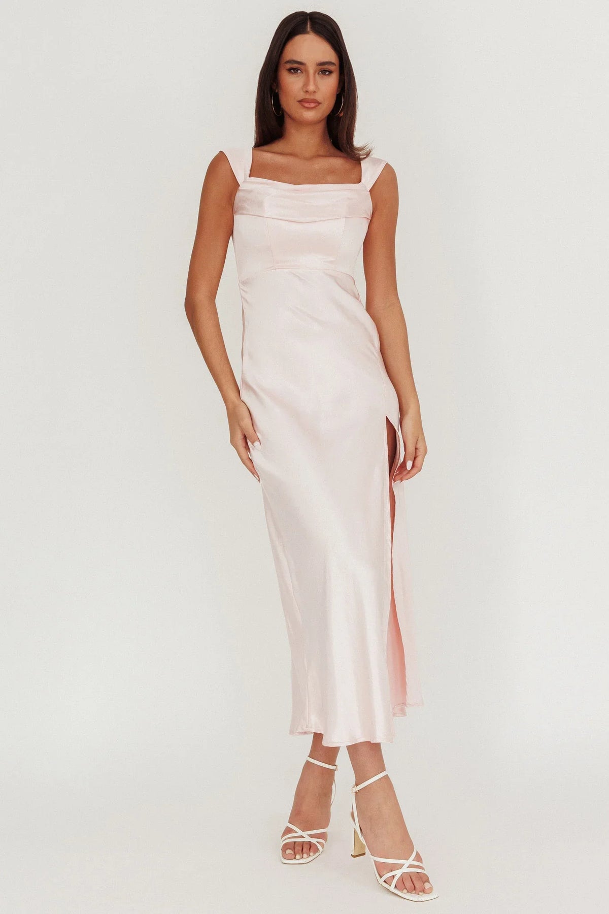 Lucinda Off-Shoulder V-Back Dress Blush