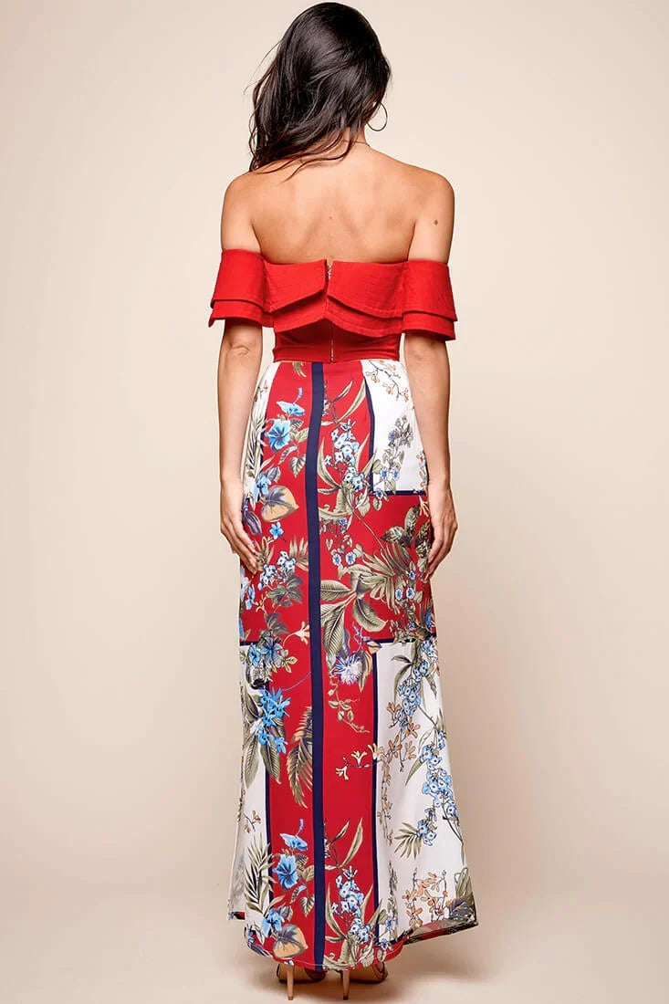 Paradise Side Split Maxi Skirt Red