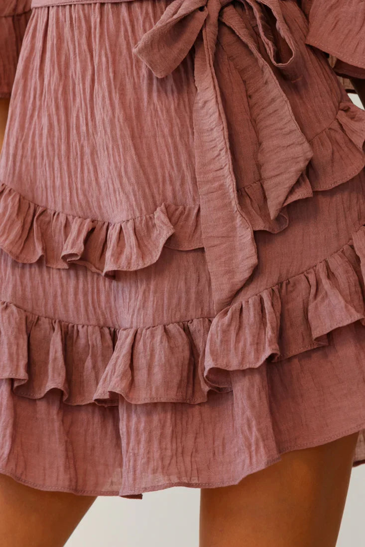 Time Will Tell Angel Sleeve Frill Detail Dress Antique Rose