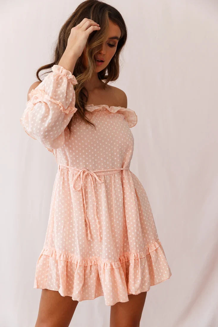 Tracee Bardot Neckline Dress Nude