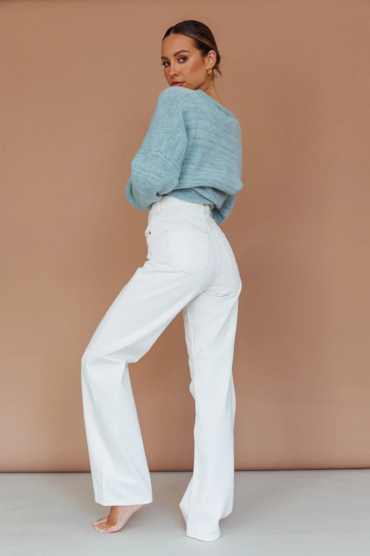 Kayce Dropped Shoulder Knit Sweater Sky Blue