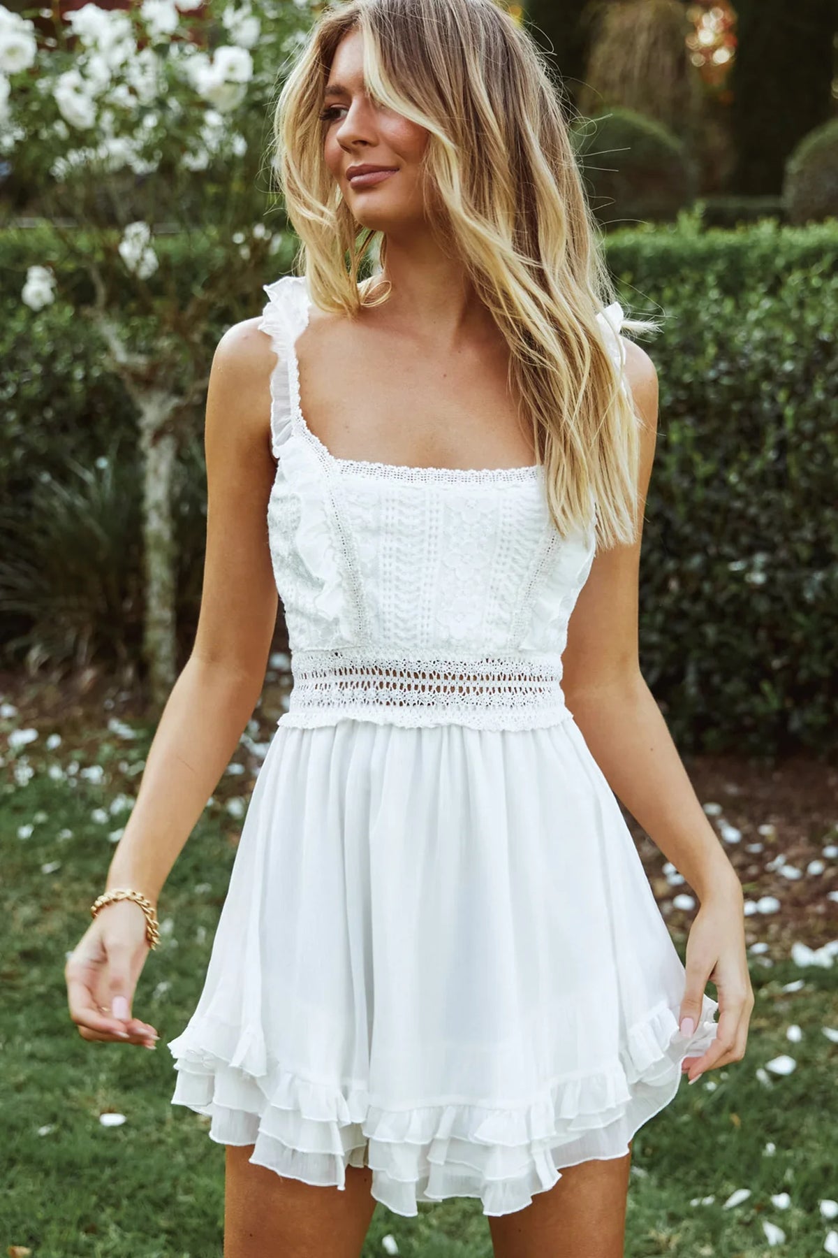Winnie Lace Bodice Tie-Up Back Dress White