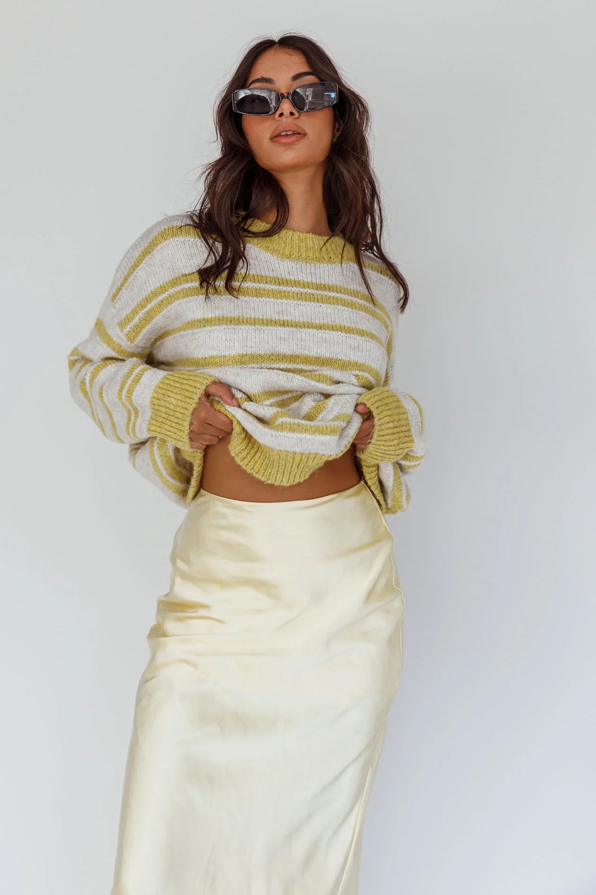 Jona Relaxed Knit Sweater Striped Beige